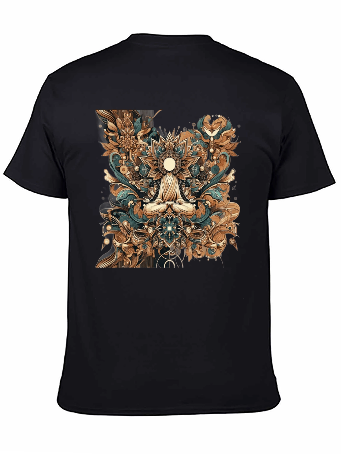 Meditative Mandala Graphic Tee - Black Cotton Comfort