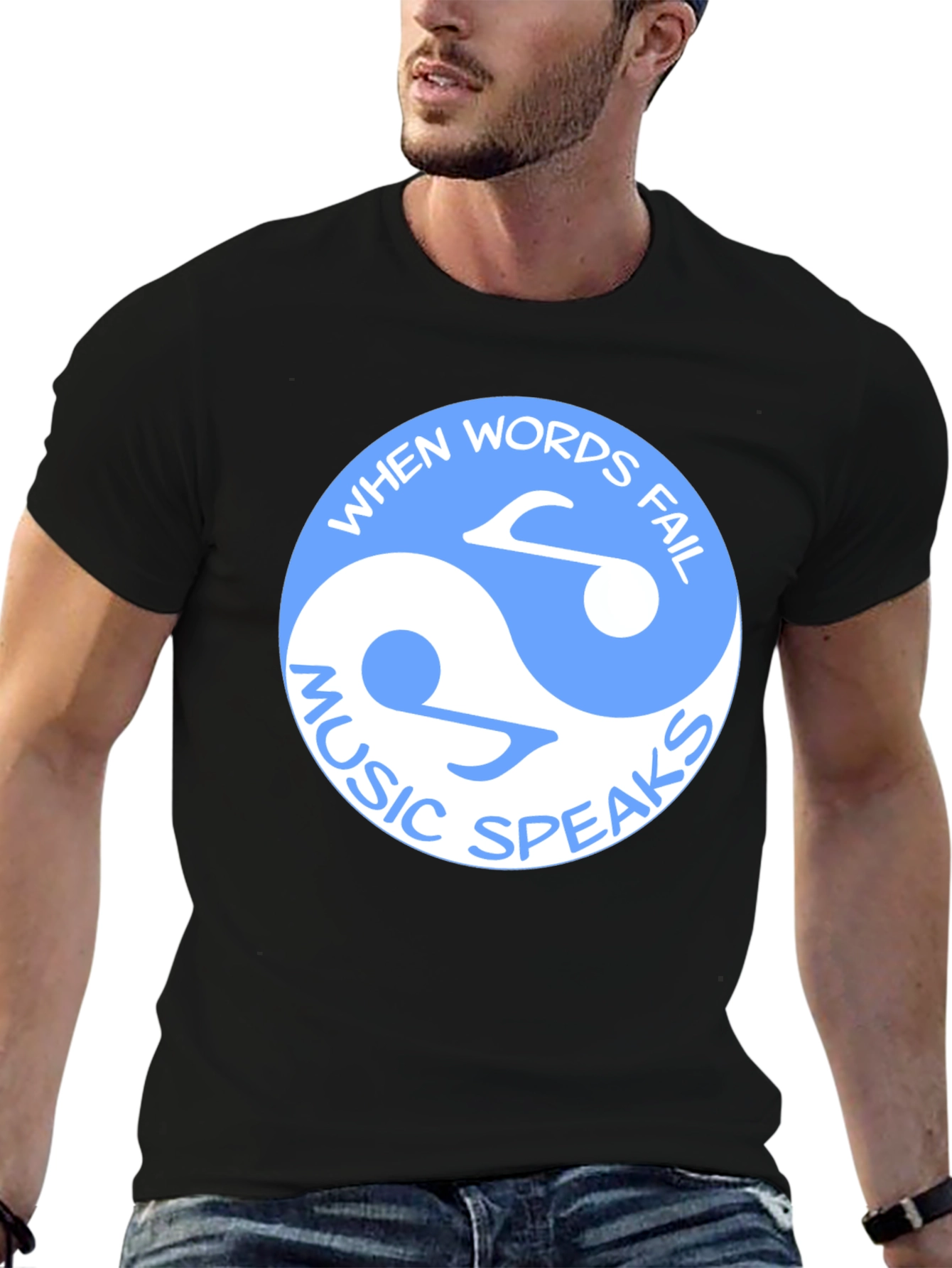 Yin Yang Music Speaks Black T-Shirt