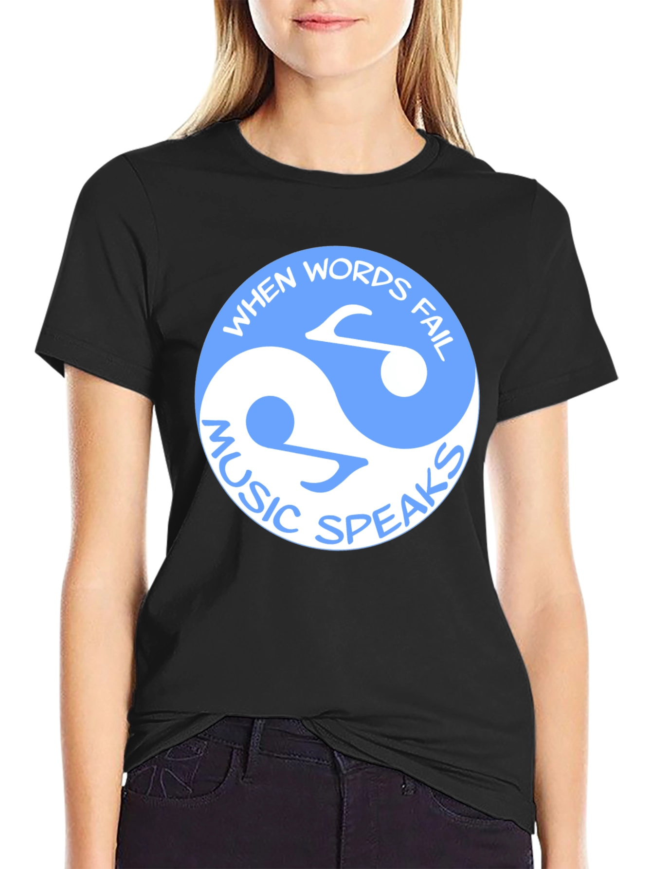 Yin Yang Music Speaks Black T-Shirt