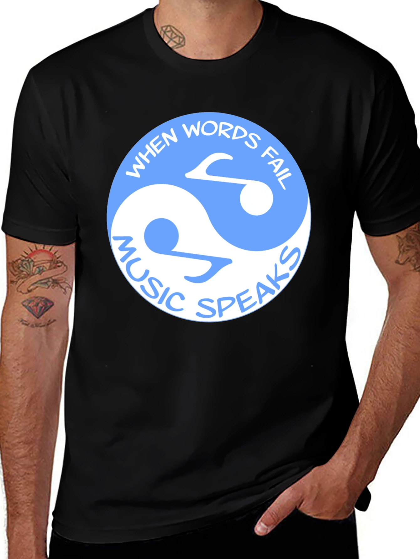 Yin Yang Music Speaks Black T-Shirt