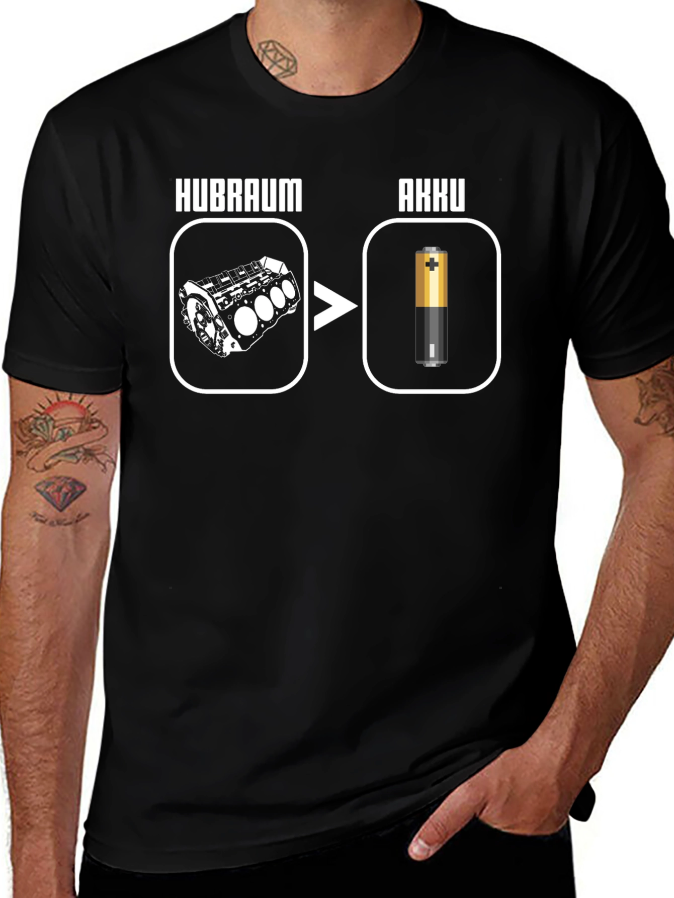 Hubraum Akku T-Shirt - Electric Vehicle Humor
