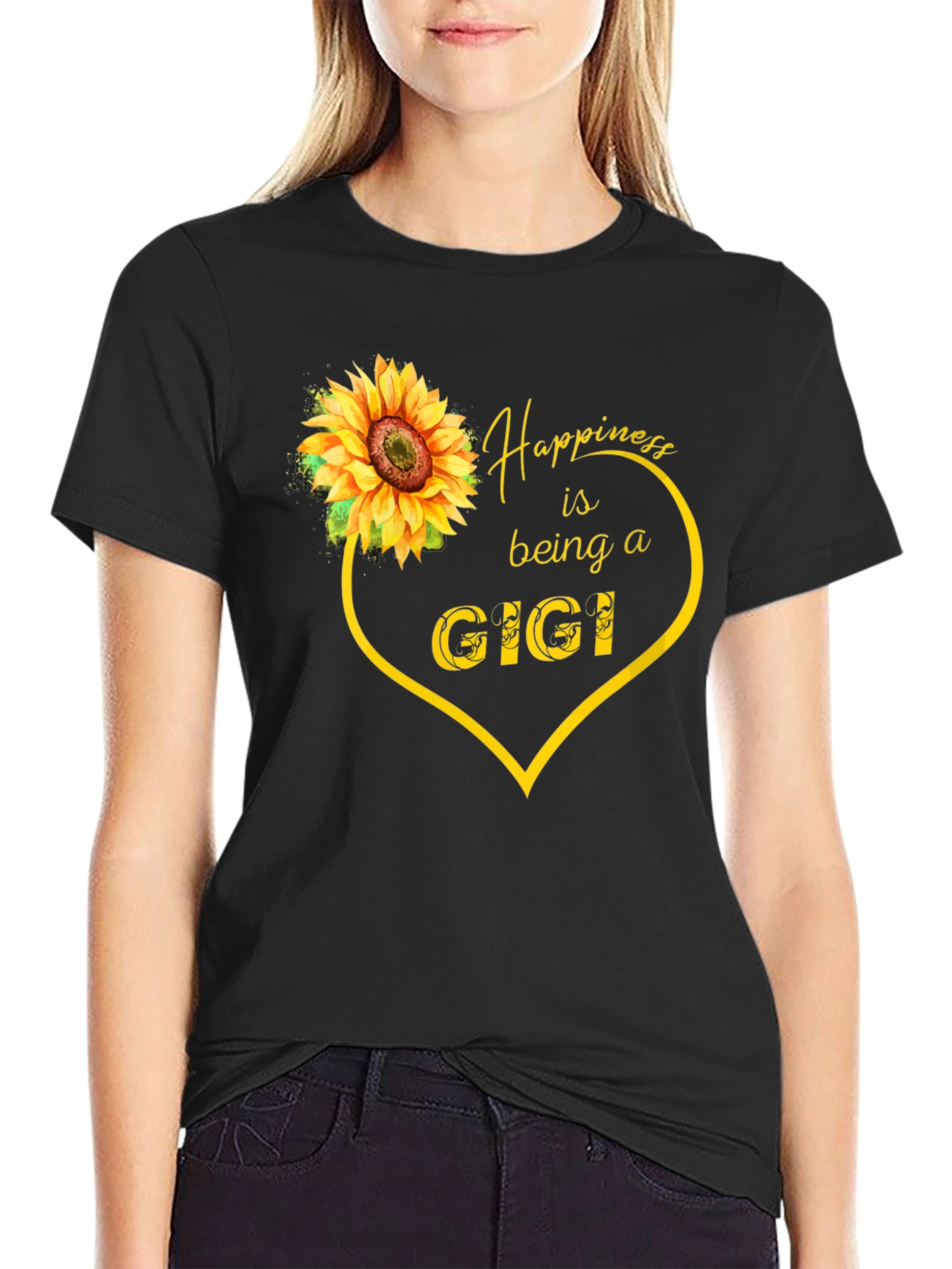 Happiness is Being a Gigi Sunflower Heart Tee