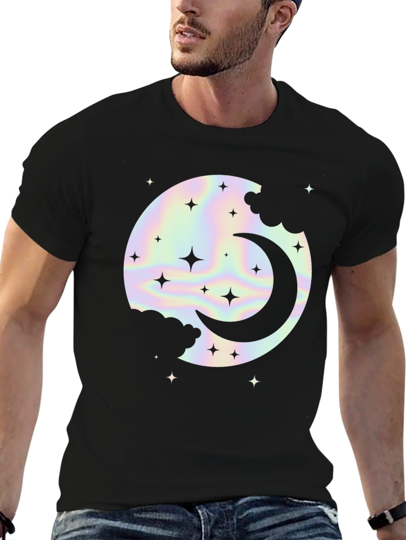 Cosmic Moon & Stars Black Graphic Tee