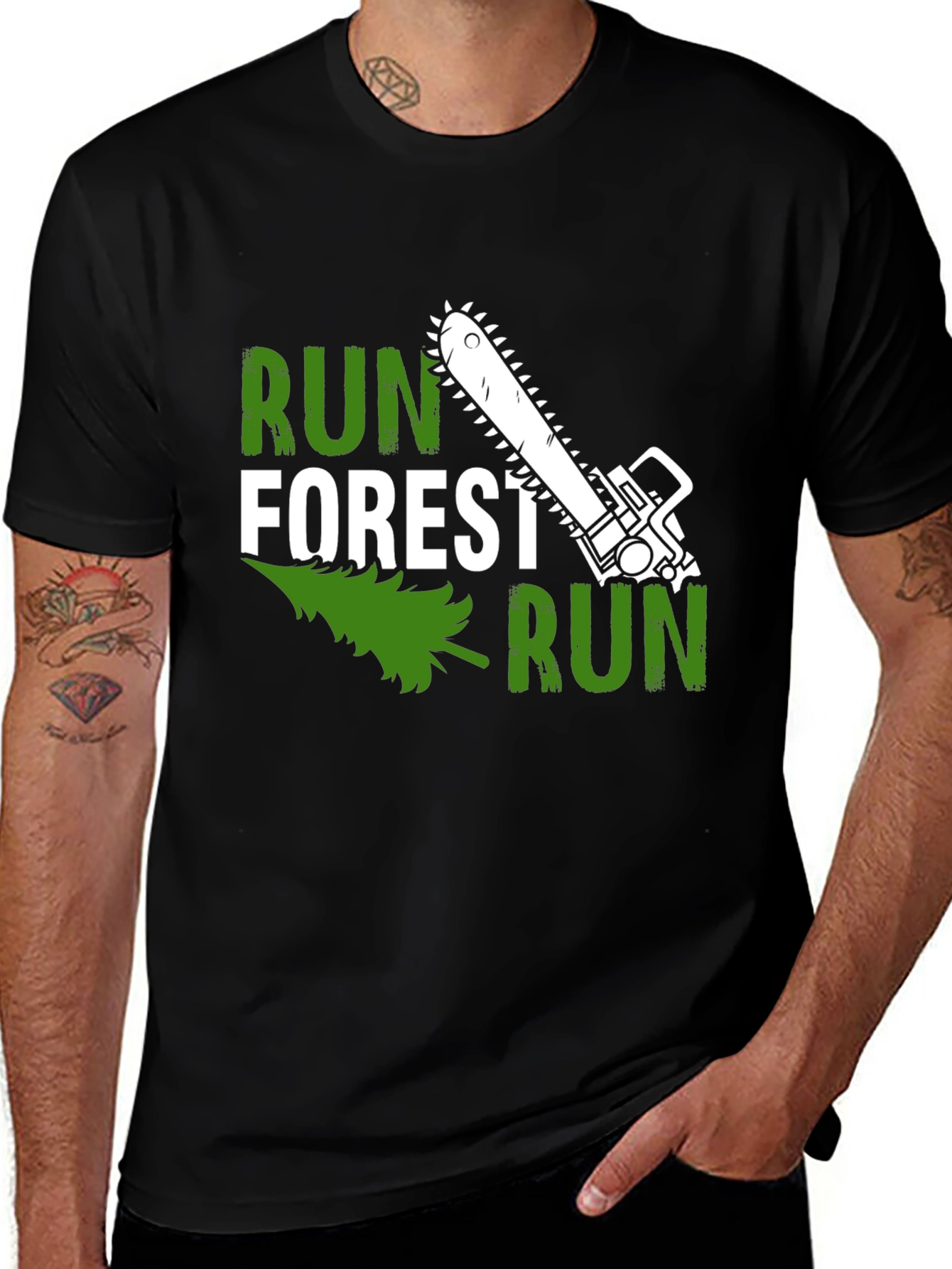 Run Forest Run Funny Chainsaw T-Shirt