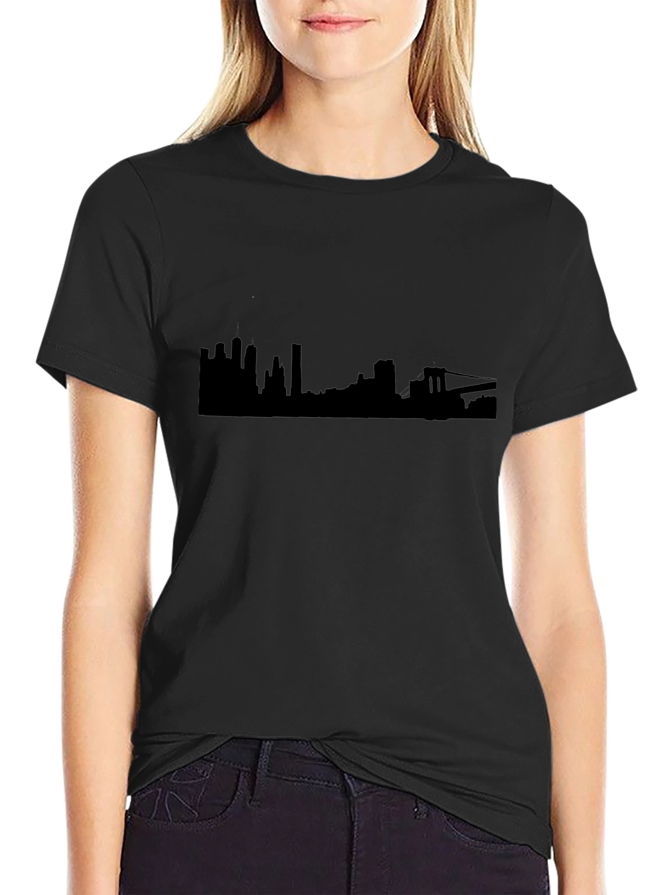 NYC Skyline Graphic Tee - Black Cotton Shirt
