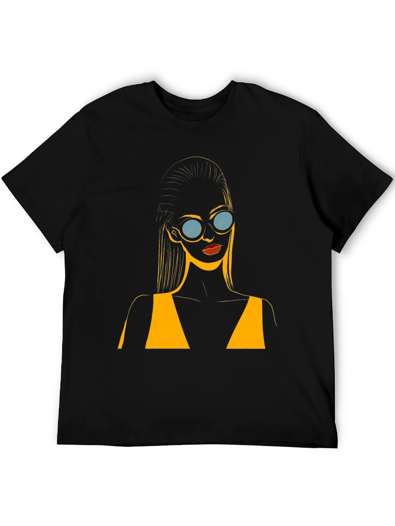 Stylish Black T-Shirt with Retro Sunglasses Girl Design