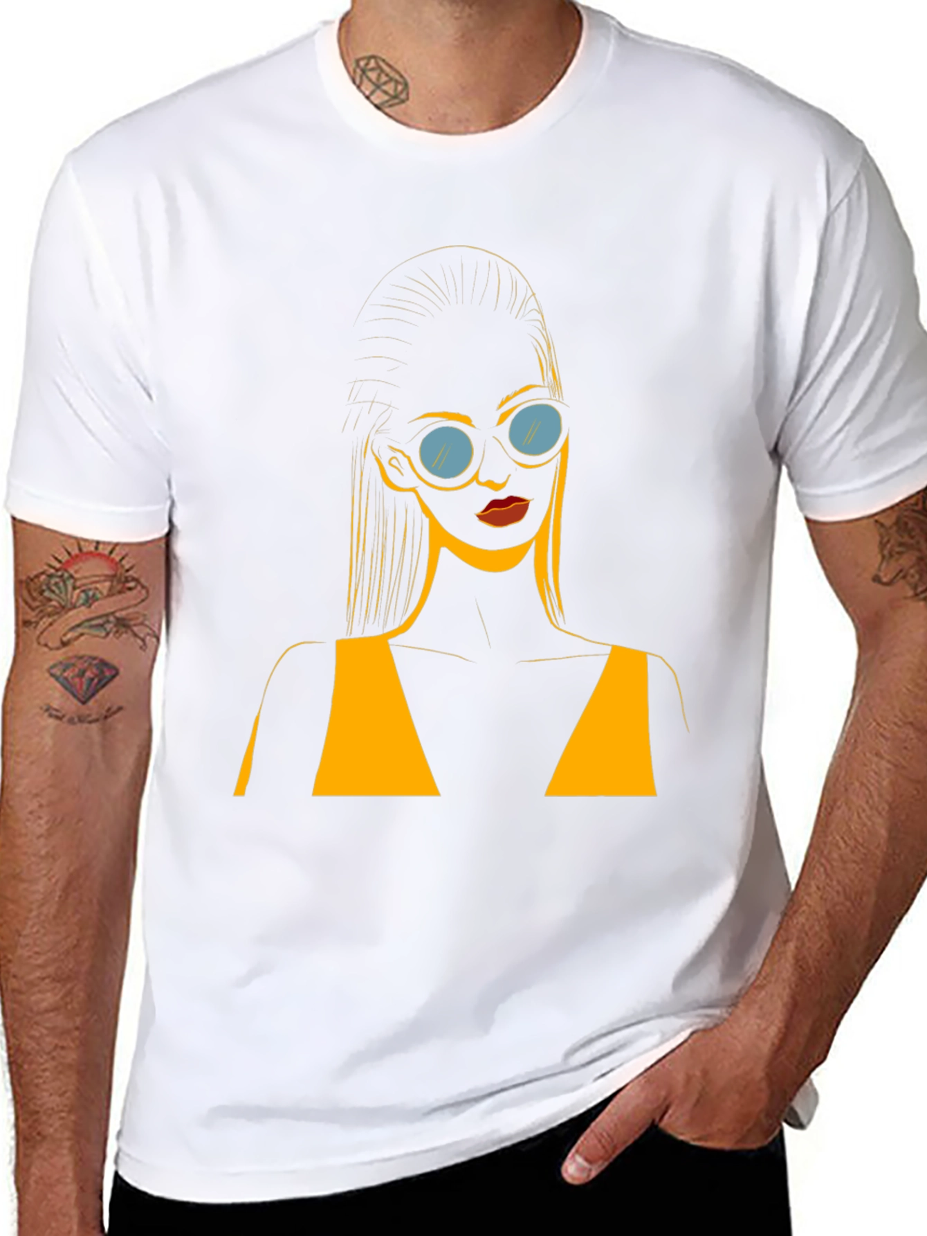 Stylish Black T-Shirt with Retro Sunglasses Girl Design
