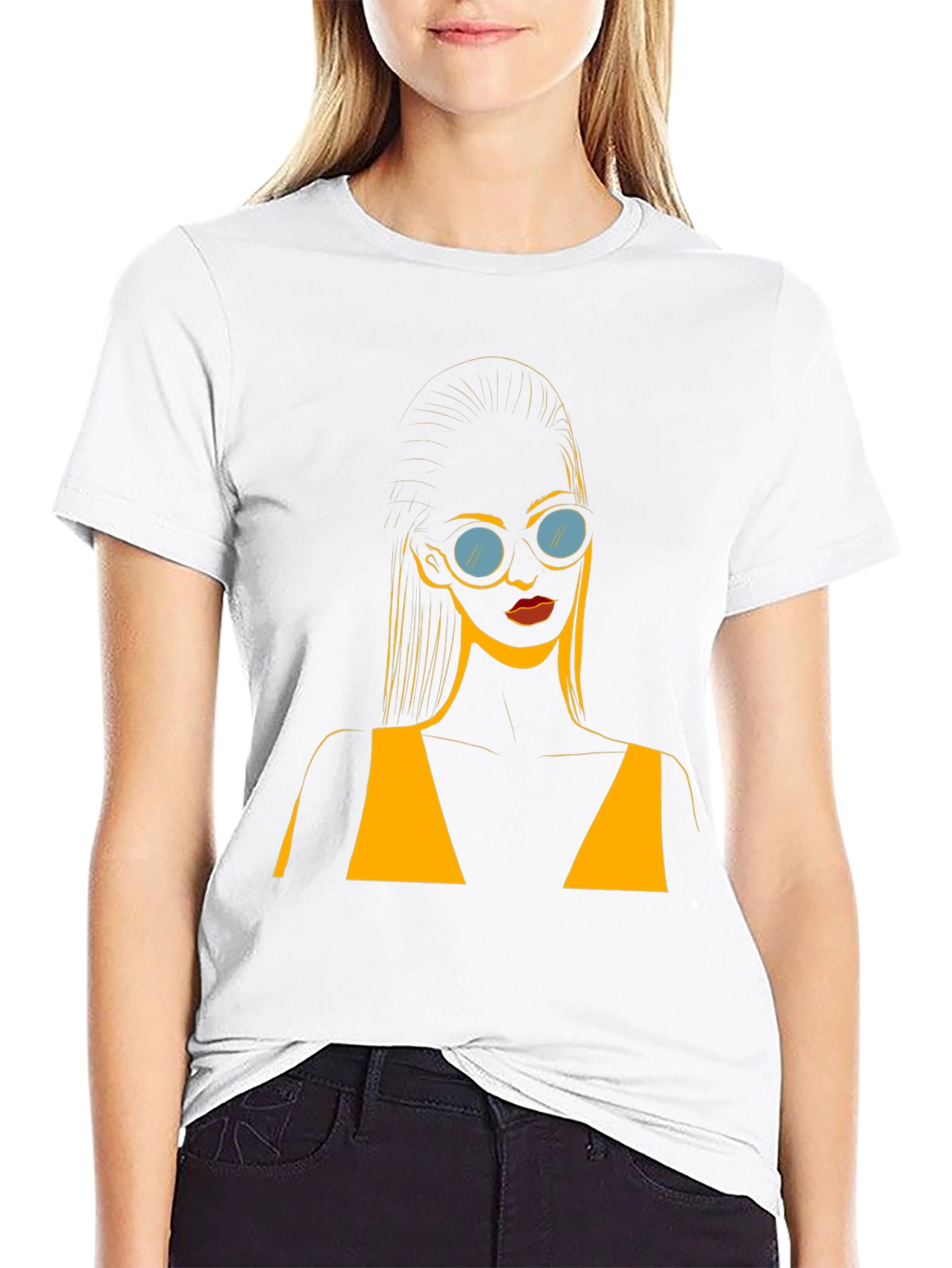 Stylish Black T-Shirt with Retro Sunglasses Girl Design