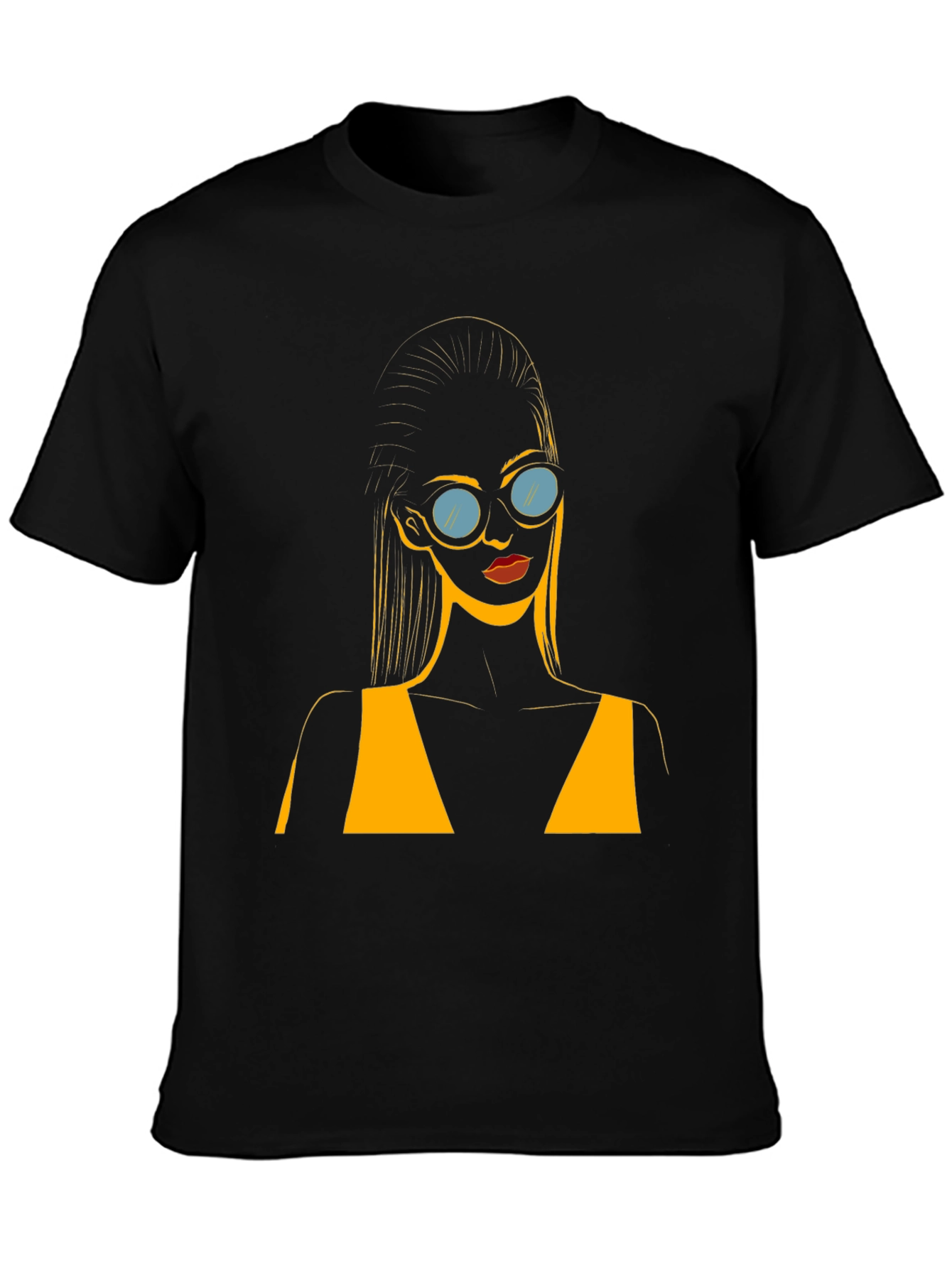 Stylish Black T-Shirt with Retro Sunglasses Girl Design