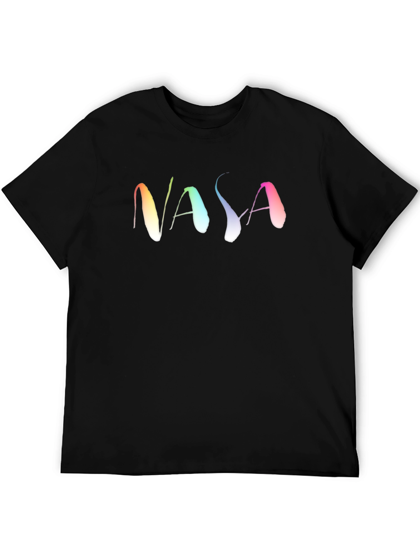NASA Rainbow Text Black T-Shirt