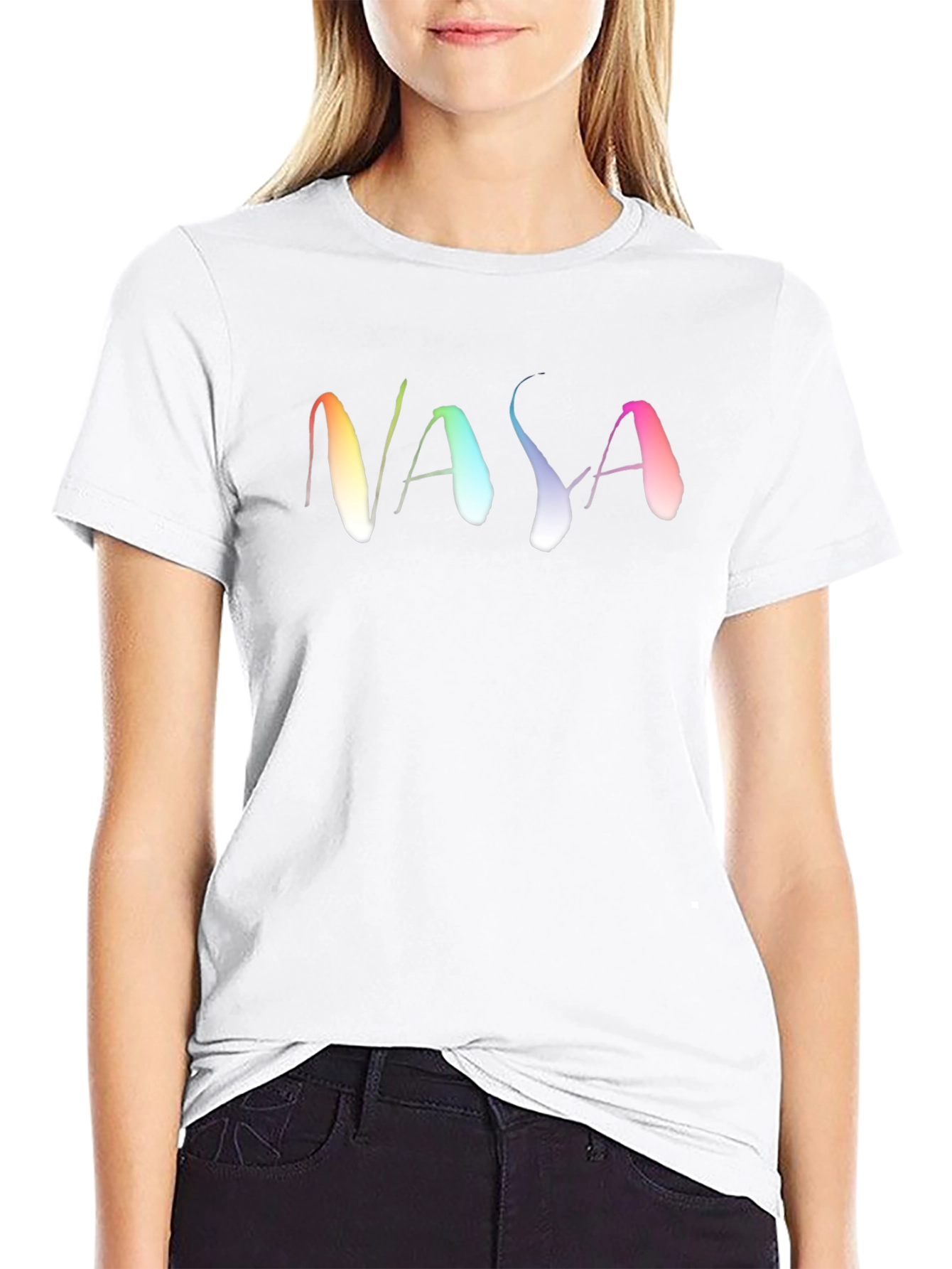 NASA Rainbow Text Black T-Shirt