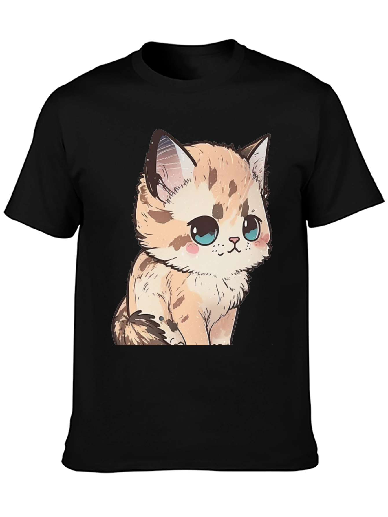 Cute Kitten Graphic Tee - Soft Black Cotton Shirt
