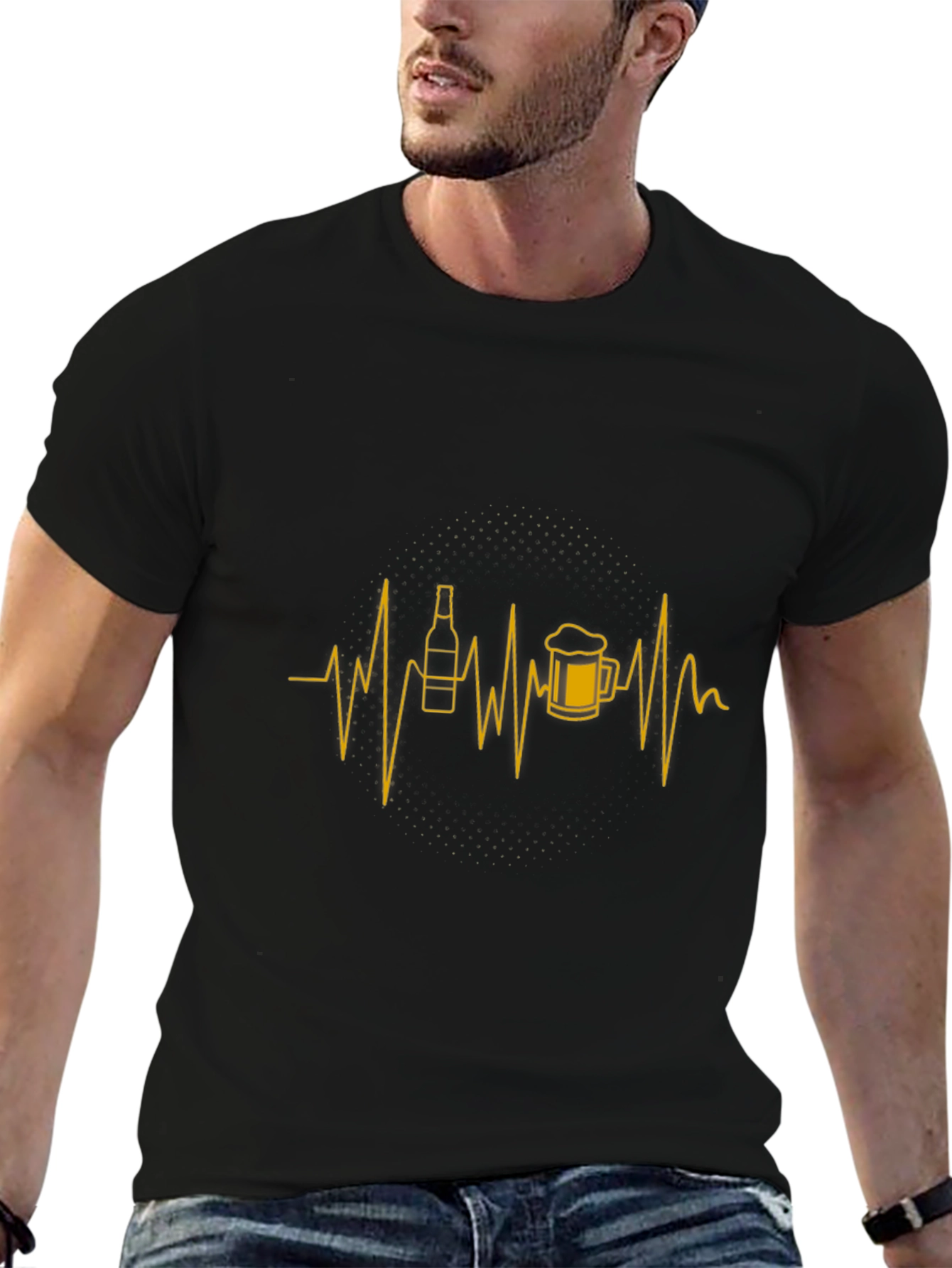 Beer Heartbeat Graphic Tee - Mens Black T-Shirt