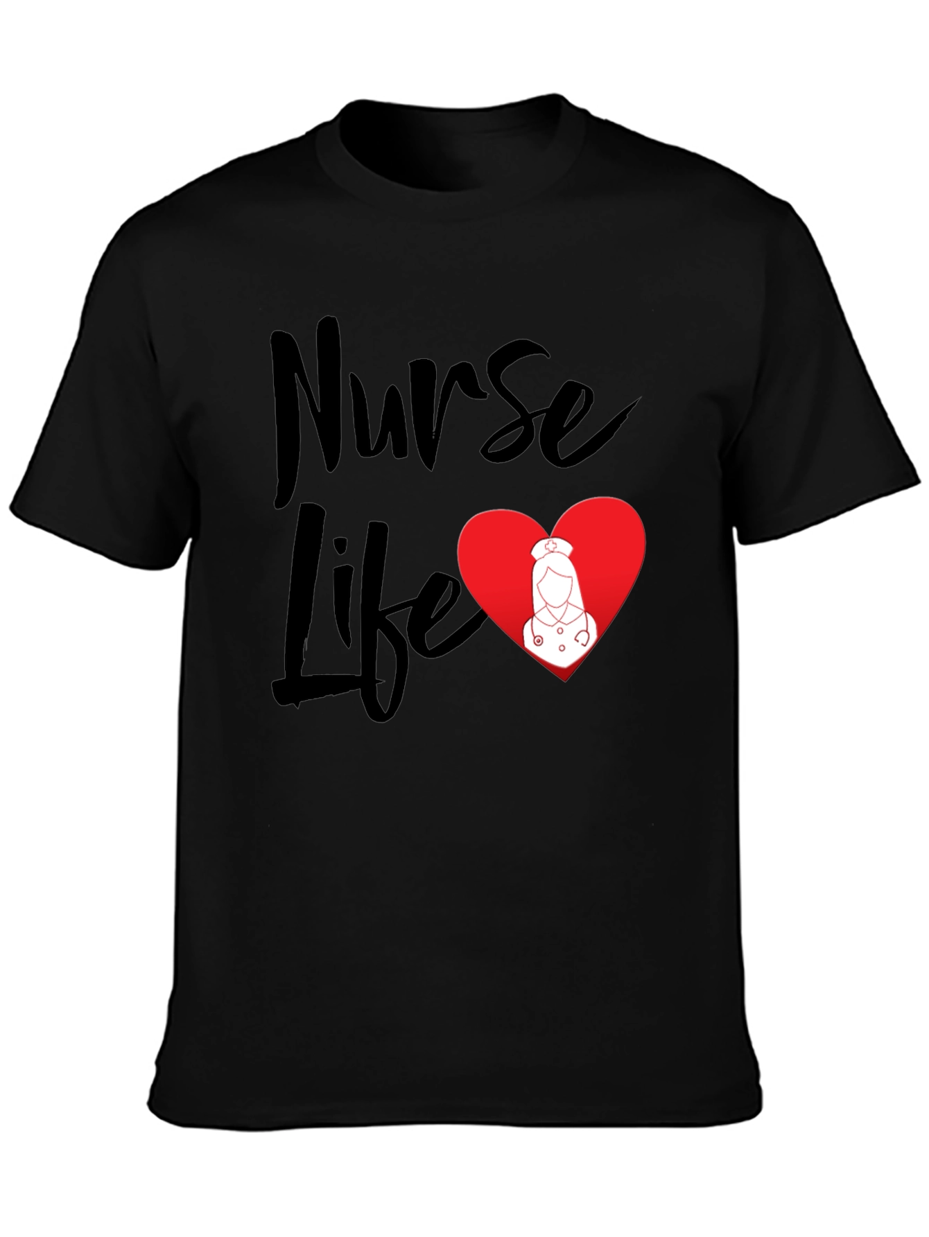 Nurse Life Black T-Shirt - Heart Graphic