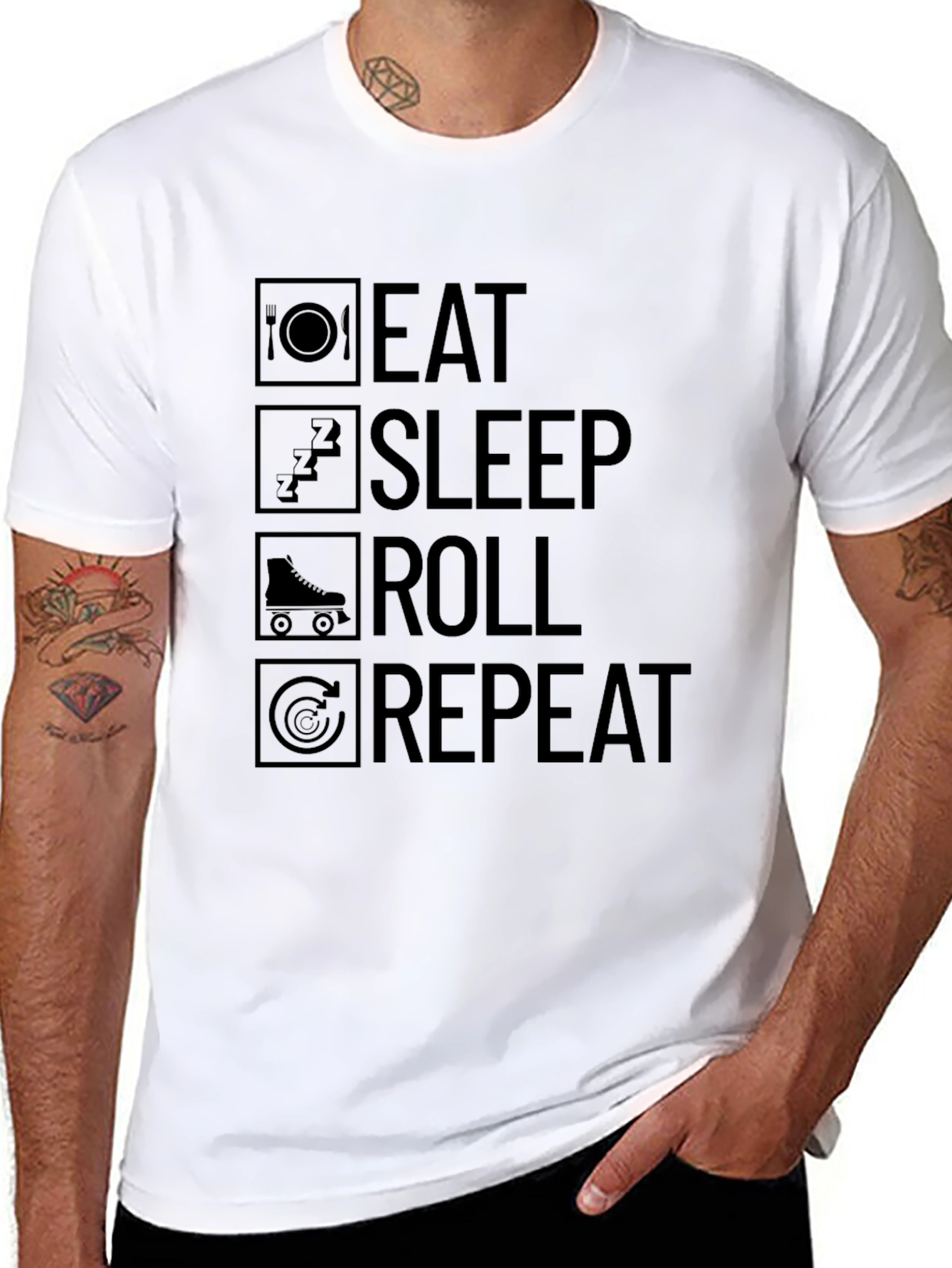 Eat Sleep Roll Repeat Black T-Shirt