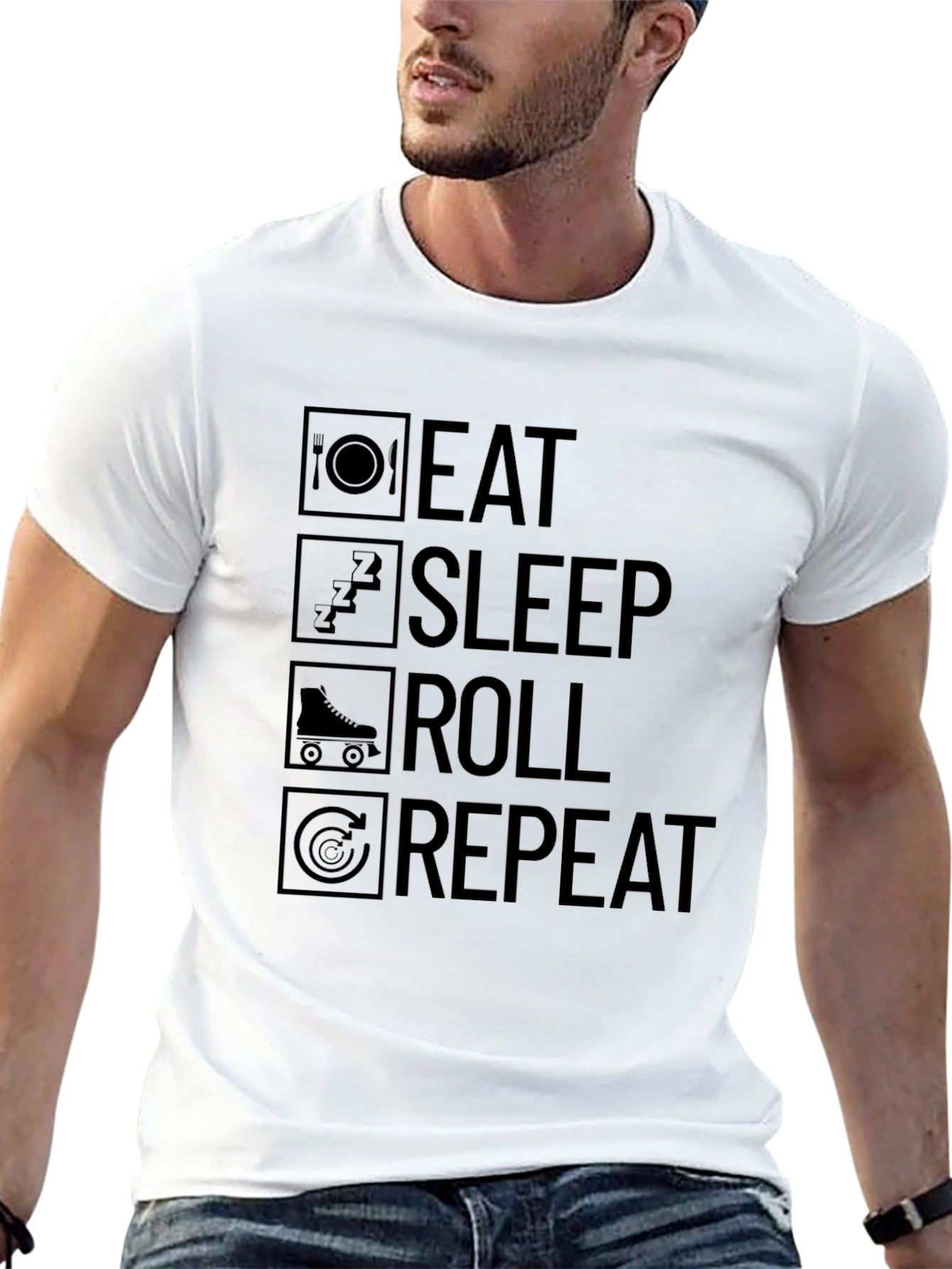 Eat Sleep Roll Repeat Black T-Shirt