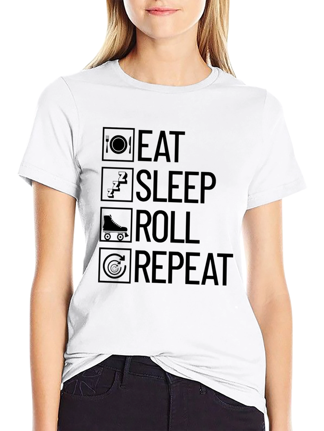 Eat Sleep Roll Repeat Black T-Shirt
