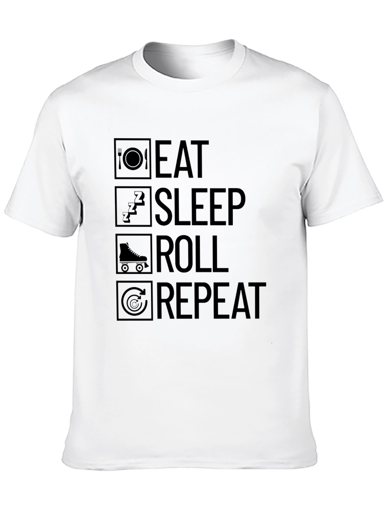 Eat Sleep Roll Repeat Black T-Shirt