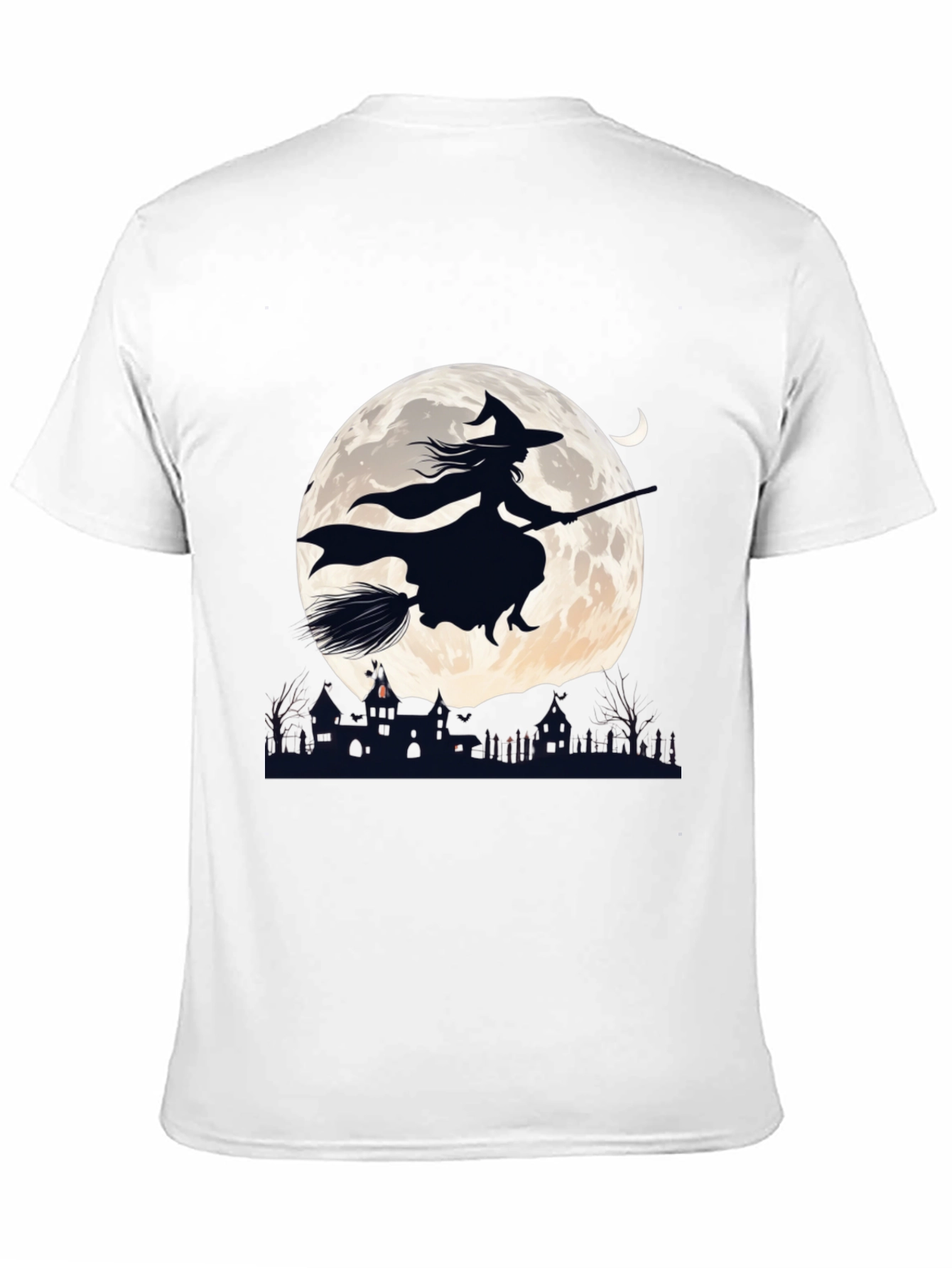 Witch on Broomstick T-Shirt - Halloween Moon Design