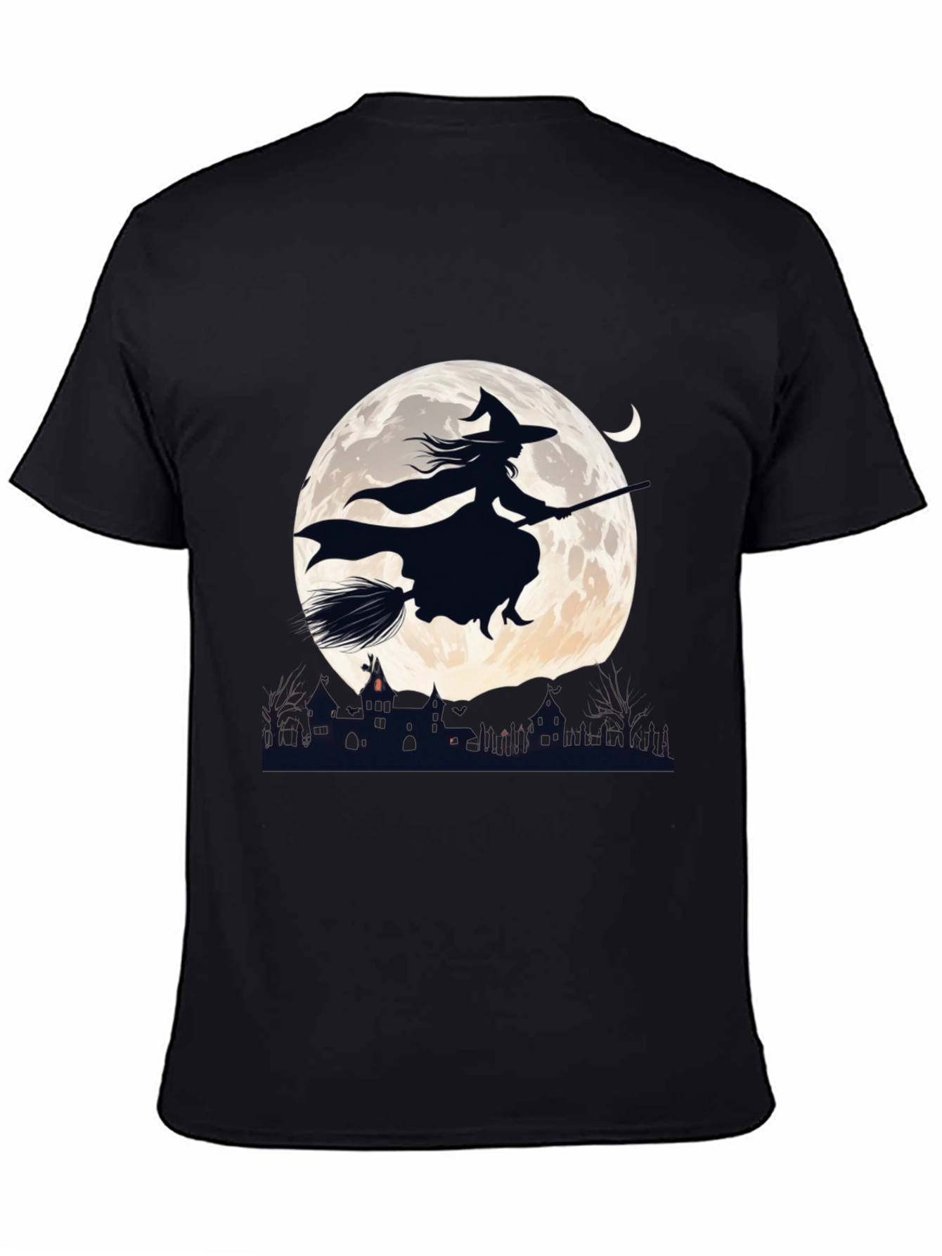 Witch on Broomstick T-Shirt - Halloween Moon Design