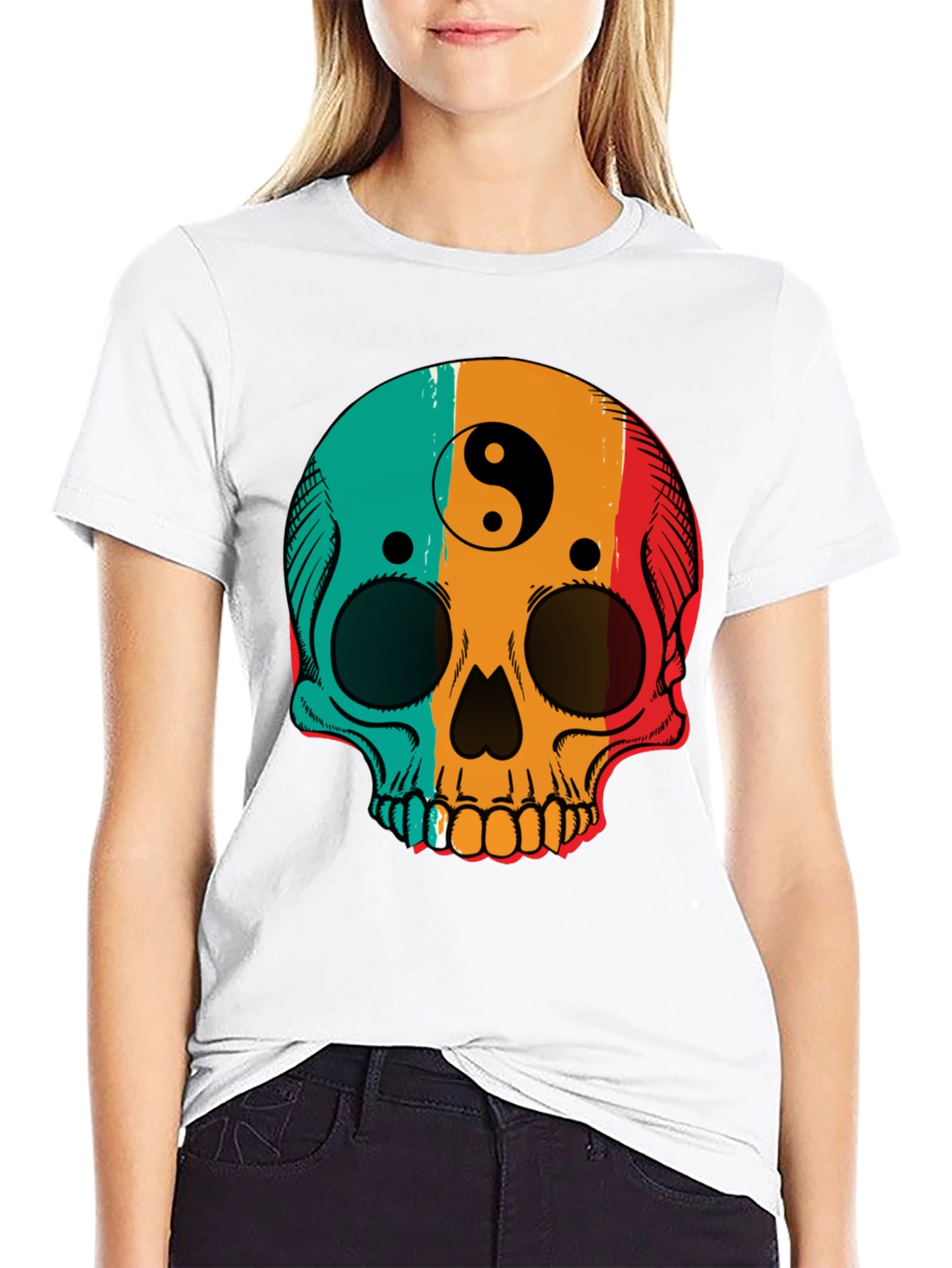 Yin Yang Skull Graphic Tee - Mens Black T-Shirt