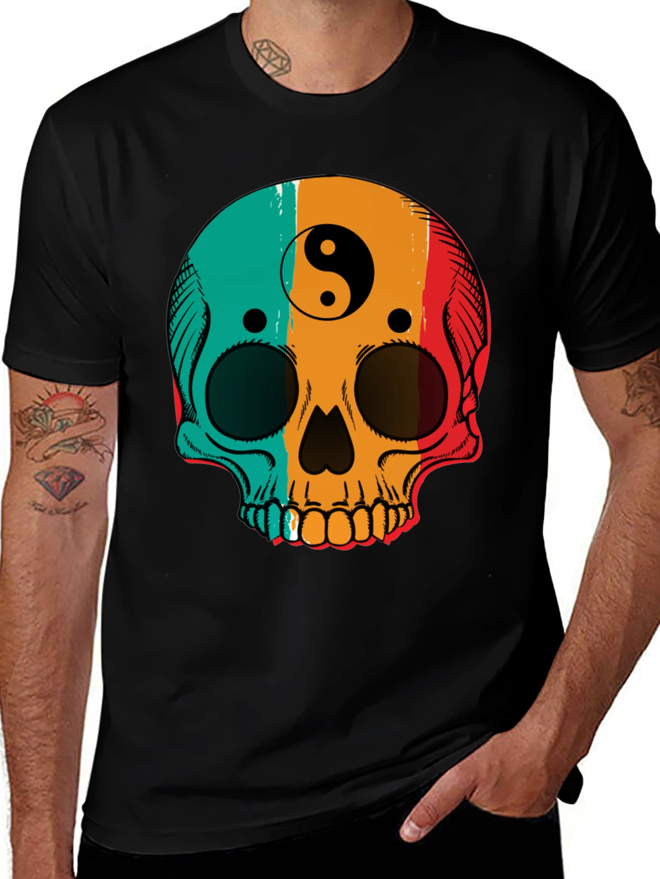Yin Yang Skull Graphic Tee - Mens Black T-Shirt