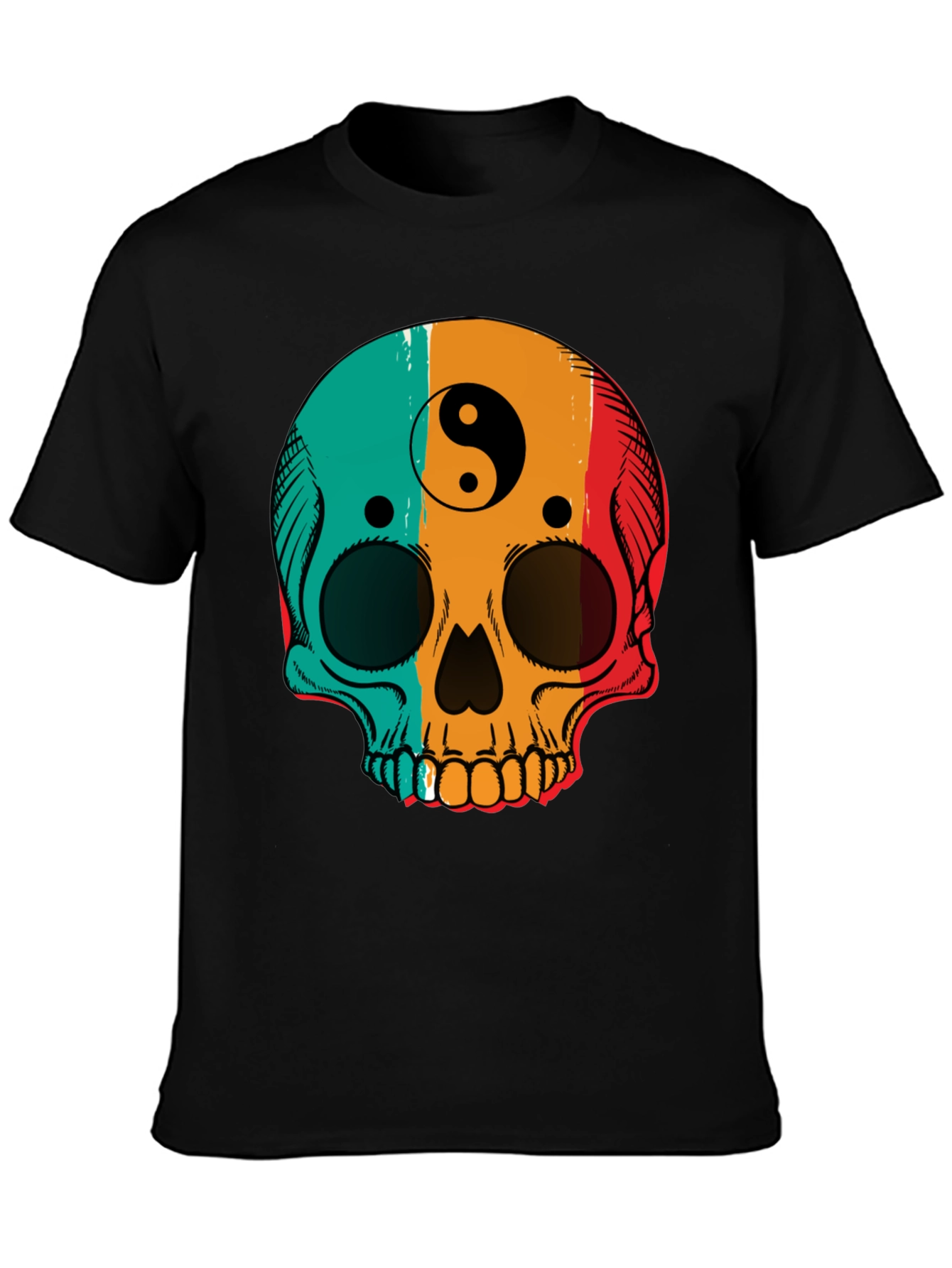Yin Yang Skull Graphic Tee - Mens Black T-Shirt