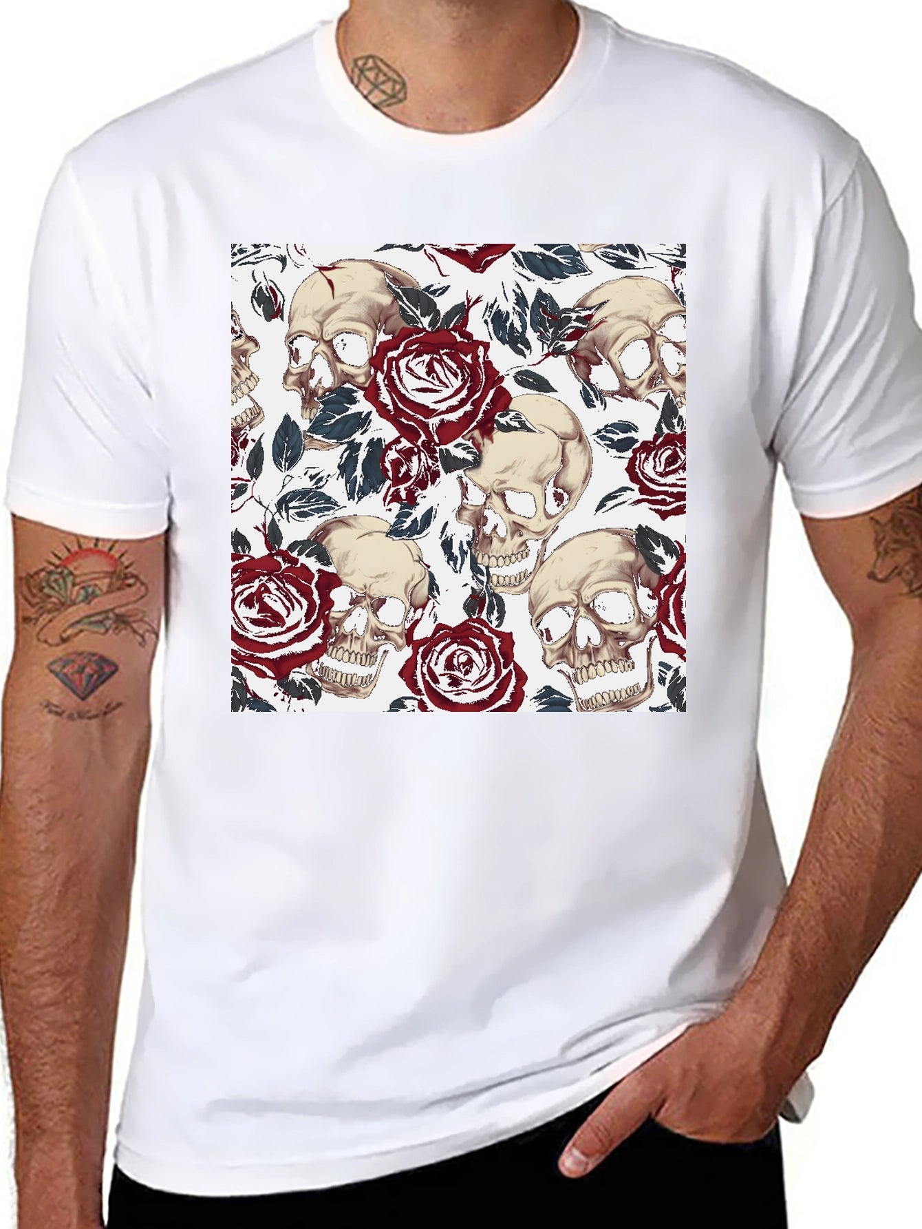 Skull & Rose Graphic Tee - Mens Casual T-Shirt
