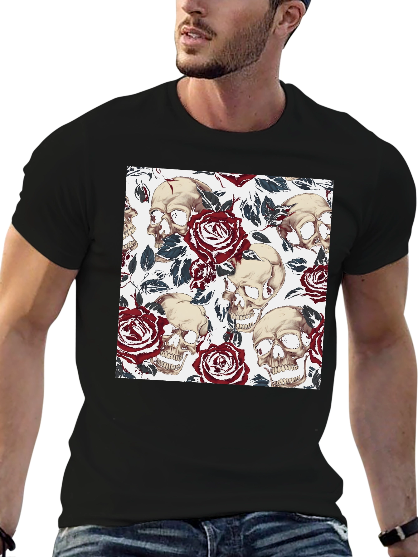 Skull & Rose Graphic Tee - Mens Casual T-Shirt