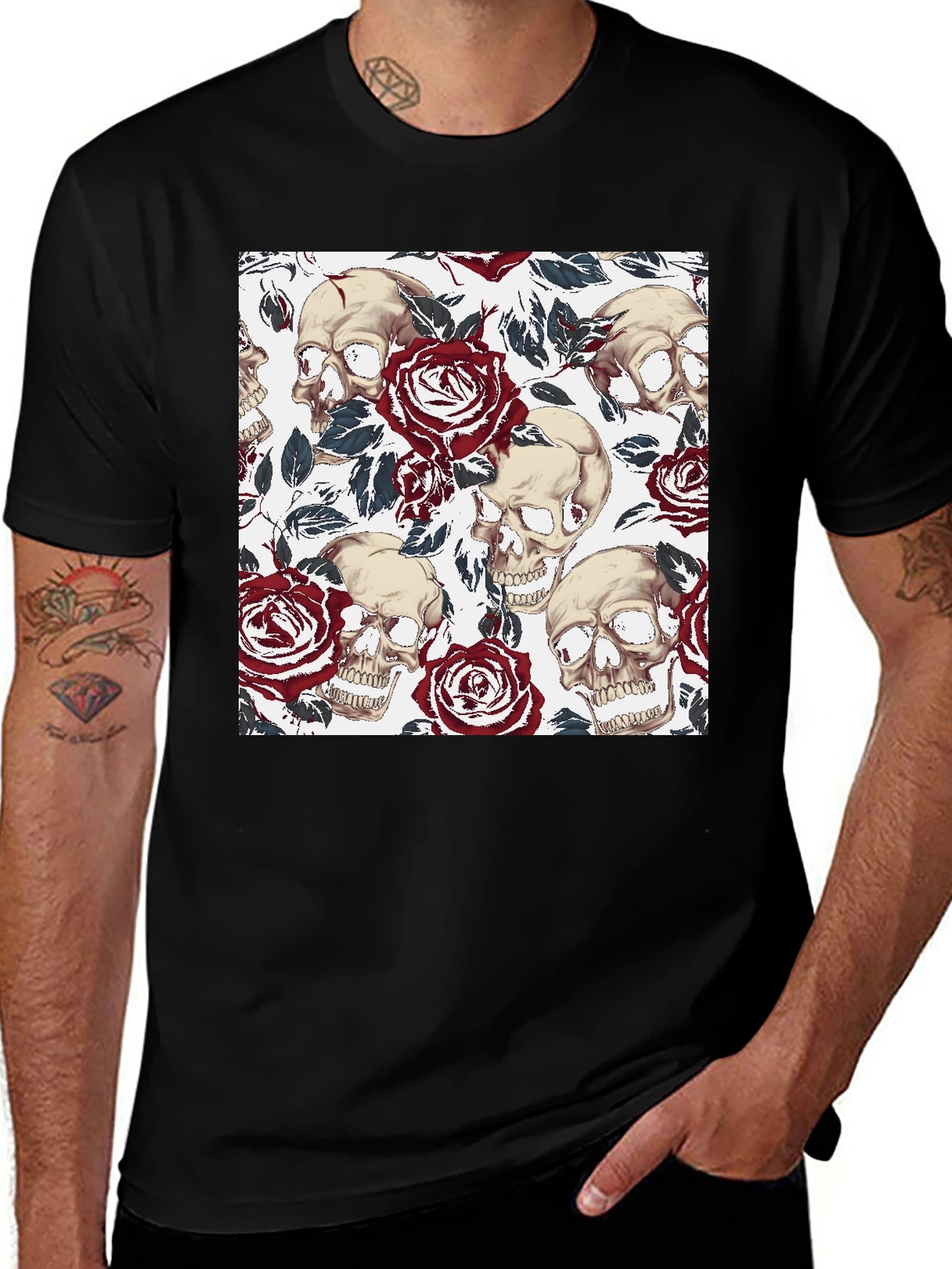 Skull & Rose Graphic Tee - Mens Casual T-Shirt