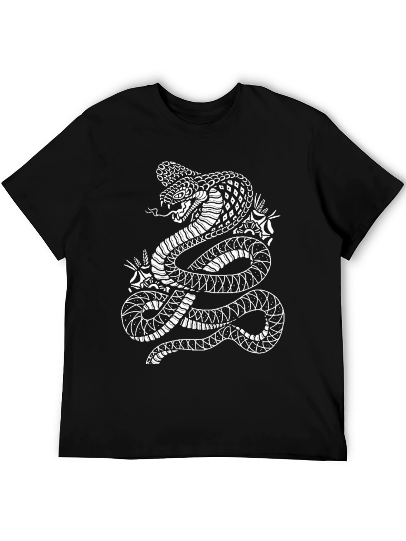 Mens Black T-Shirt with Snake Graphic