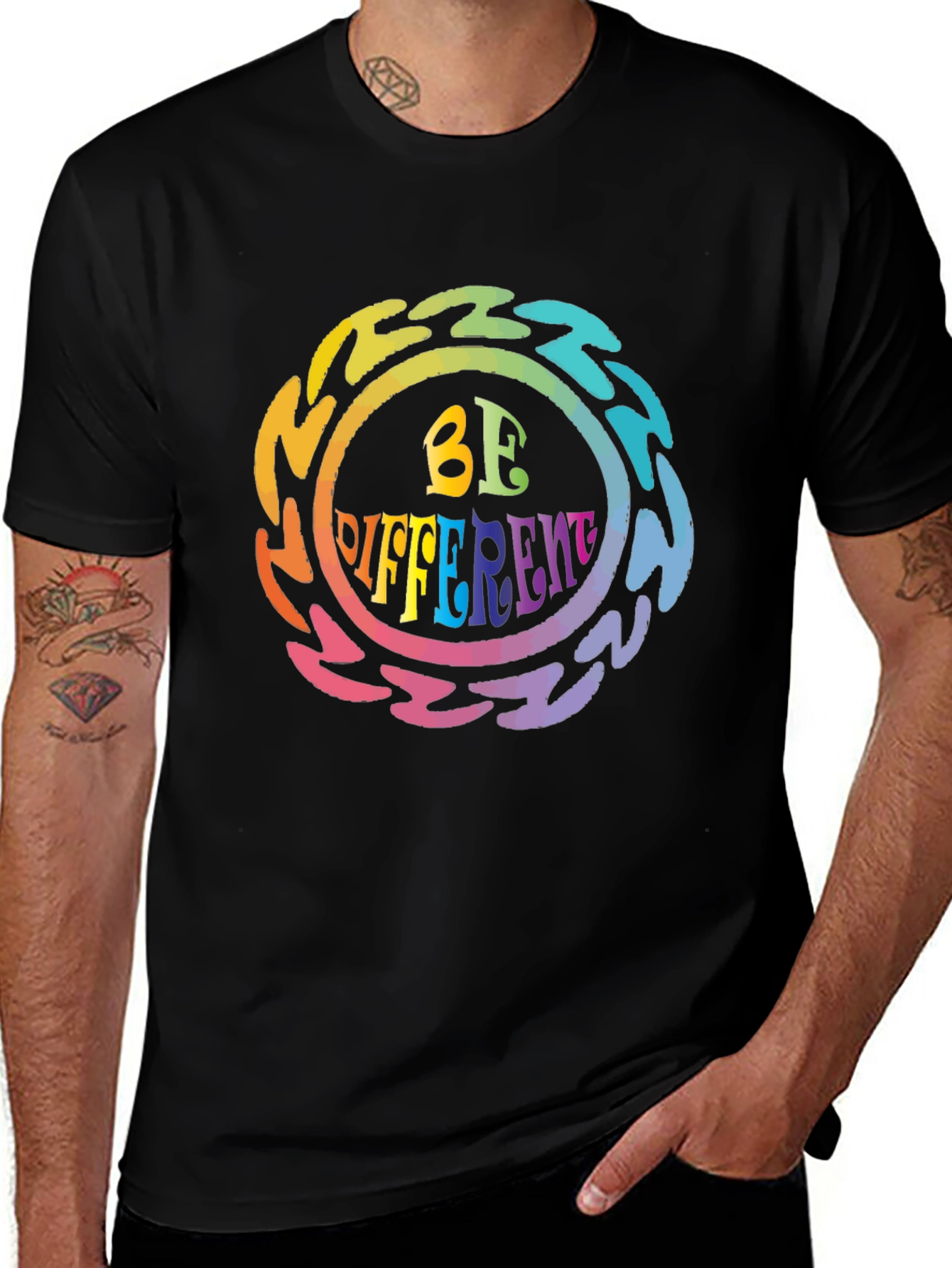 Be Different Psychedelic Graphic Tee - Black Unisex T-Shirt