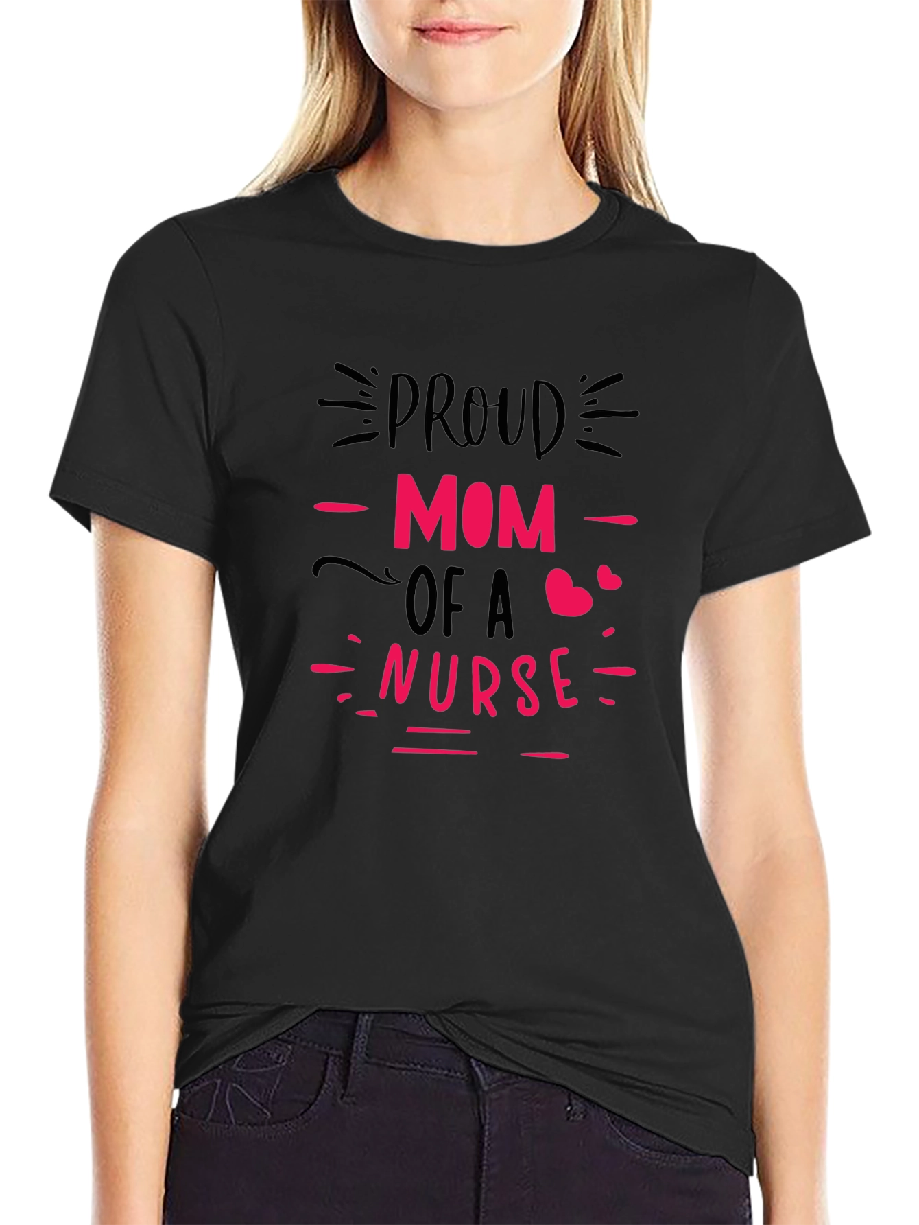 Proud Mom of a Nurse Graphic Tee - Black
