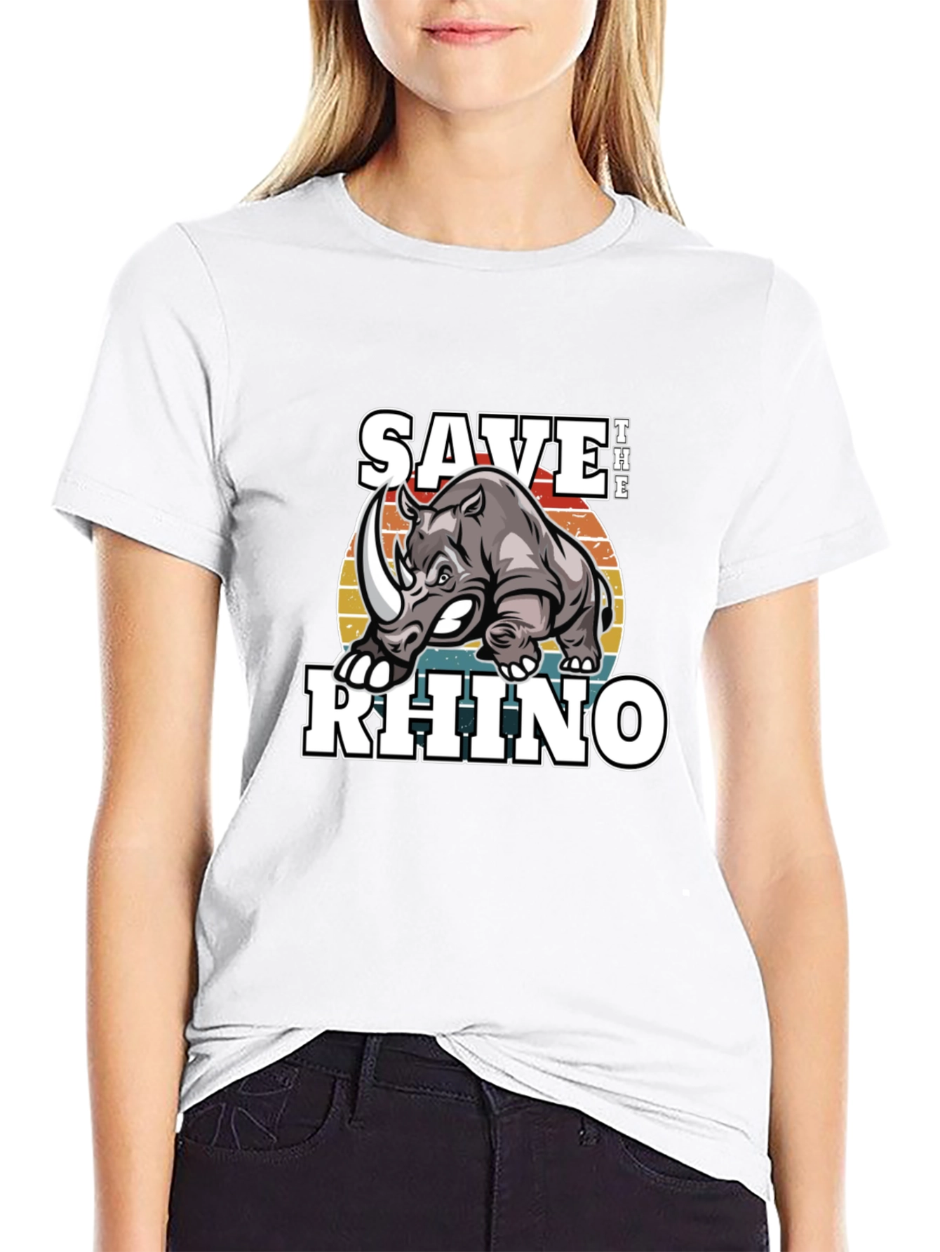 Save The Rhino Graphic Tee - Black Cotton T-Shirt