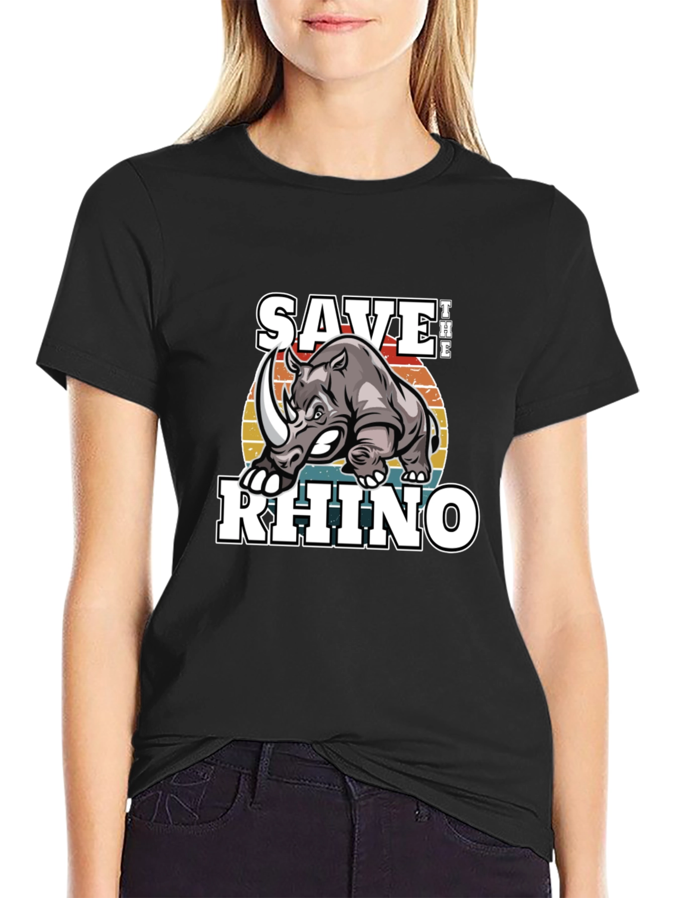 Save The Rhino Graphic Tee - Black Cotton T-Shirt