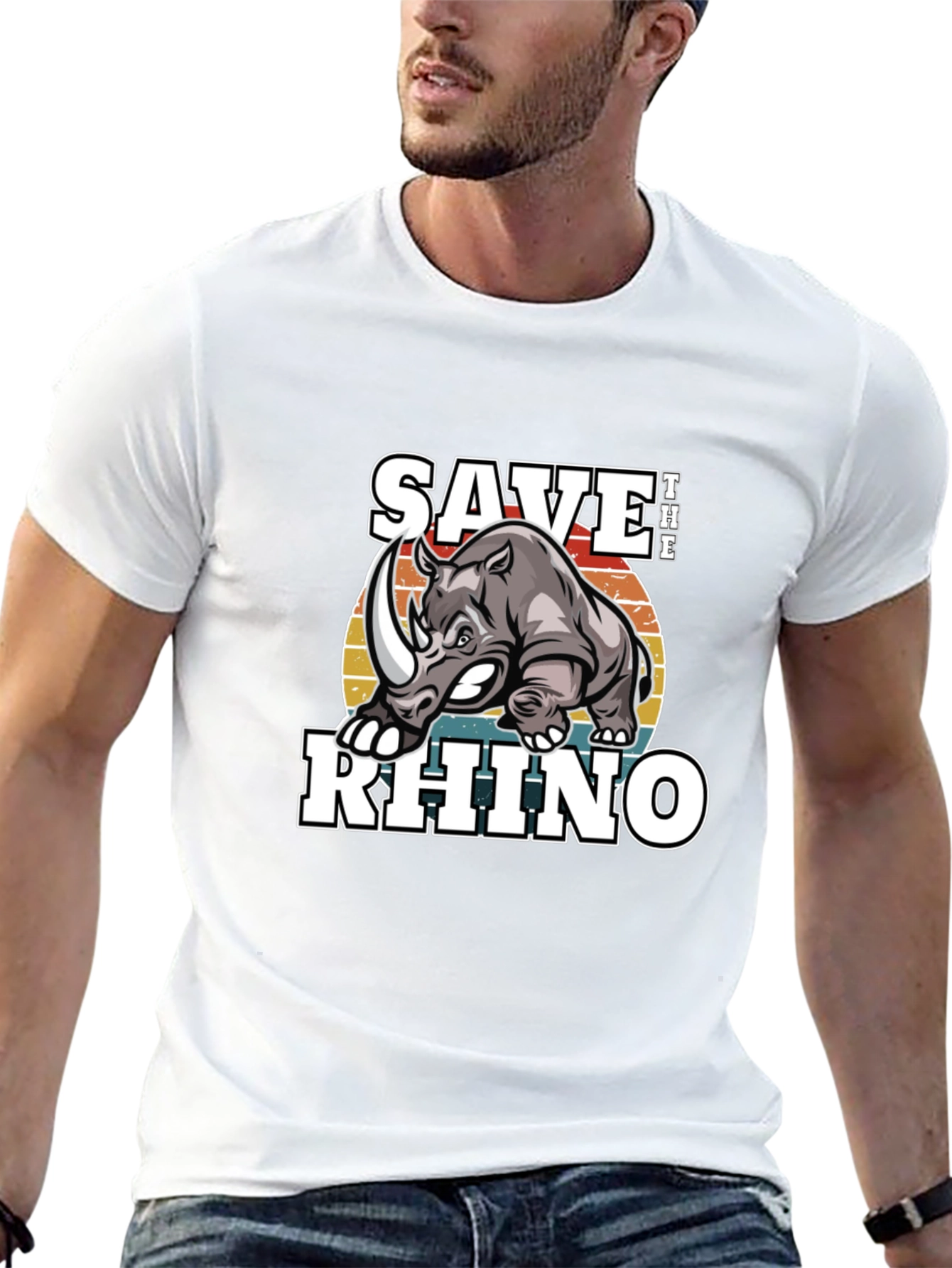 Save The Rhino Graphic Tee - Black Cotton T-Shirt
