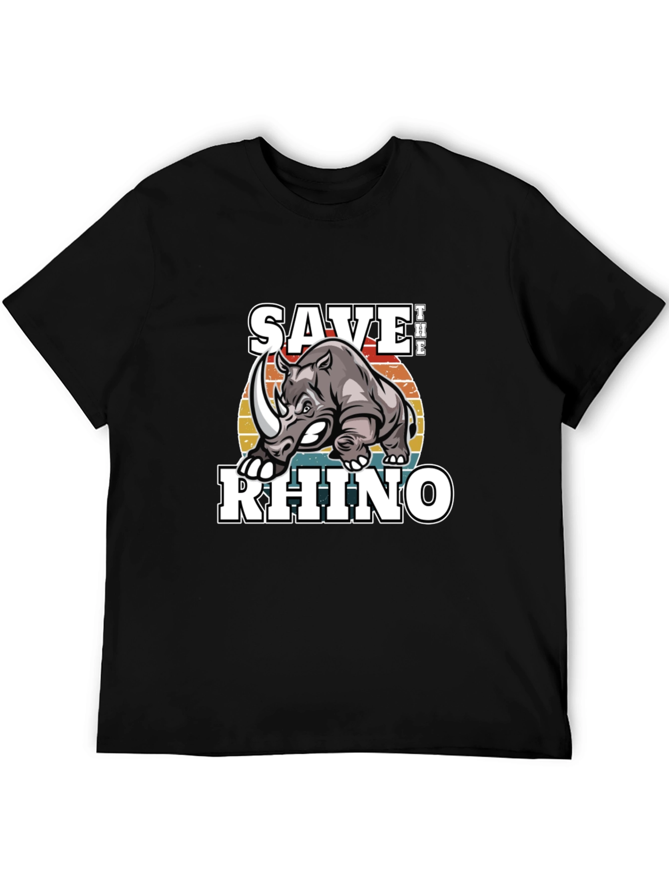 Save The Rhino Graphic Tee - Black Cotton T-Shirt