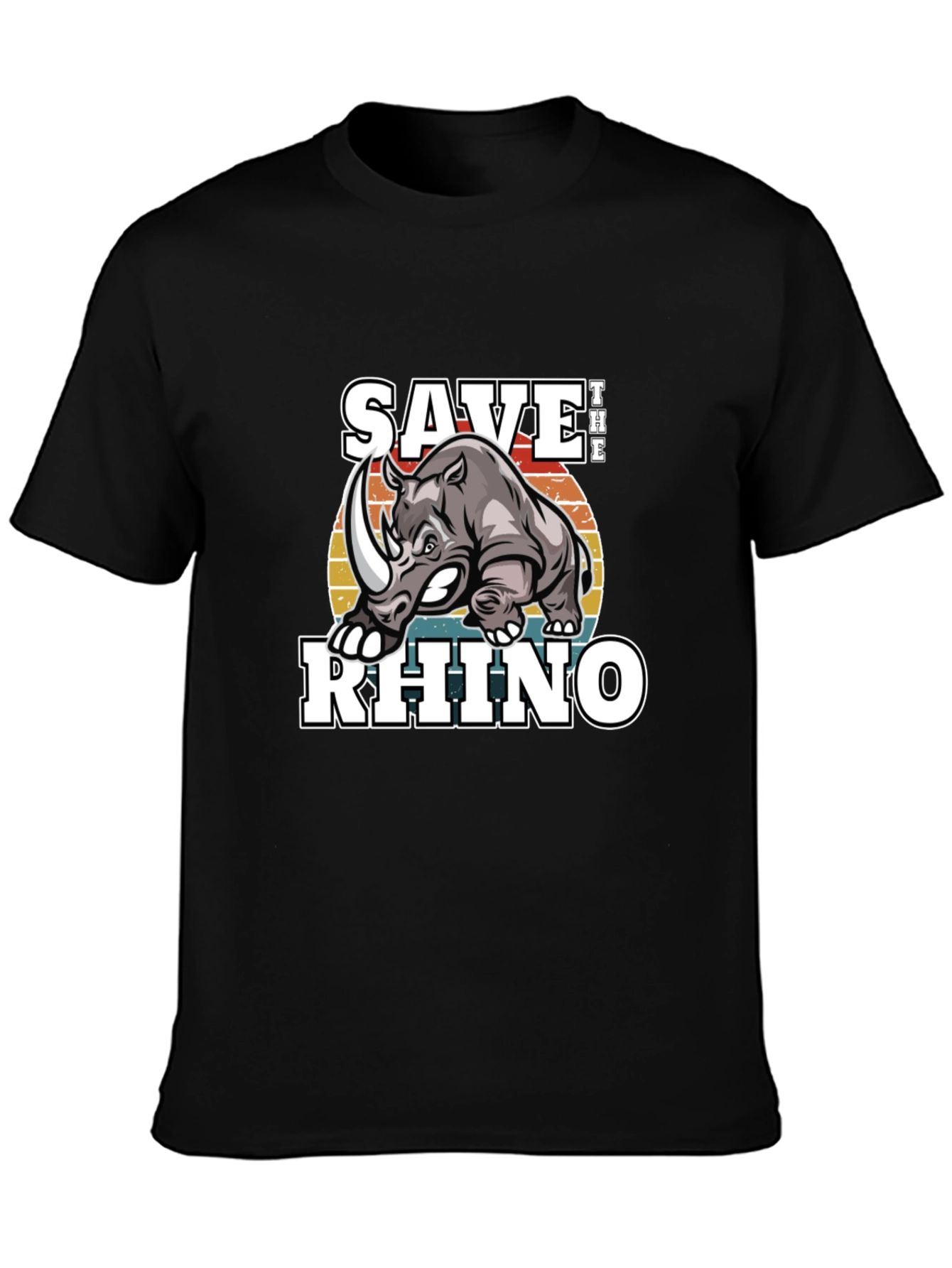 Save The Rhino Graphic Tee - Black Cotton T-Shirt