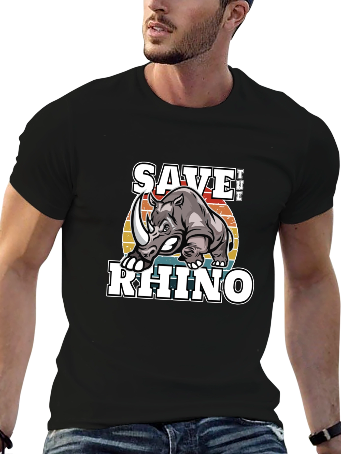 Save The Rhino Graphic Tee - Black Cotton T-Shirt