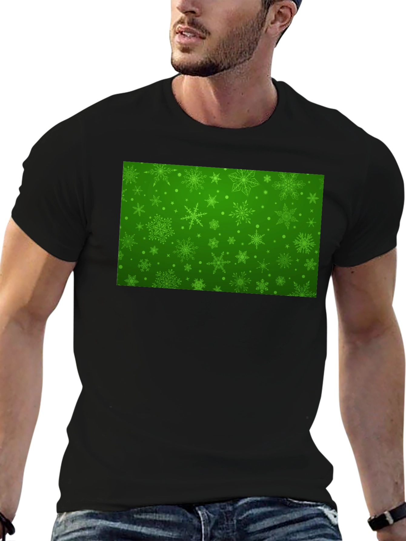 Festive Green Snowflake Pattern T-Shirt