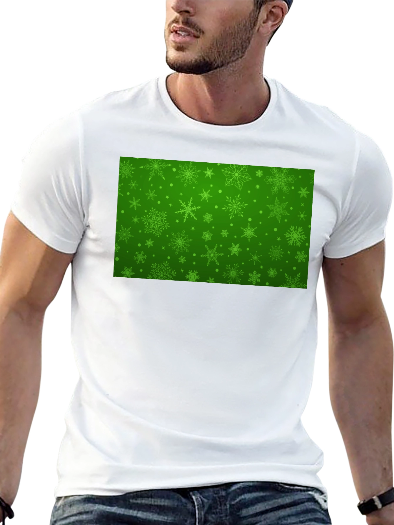 Festive Green Snowflake Pattern T-Shirt