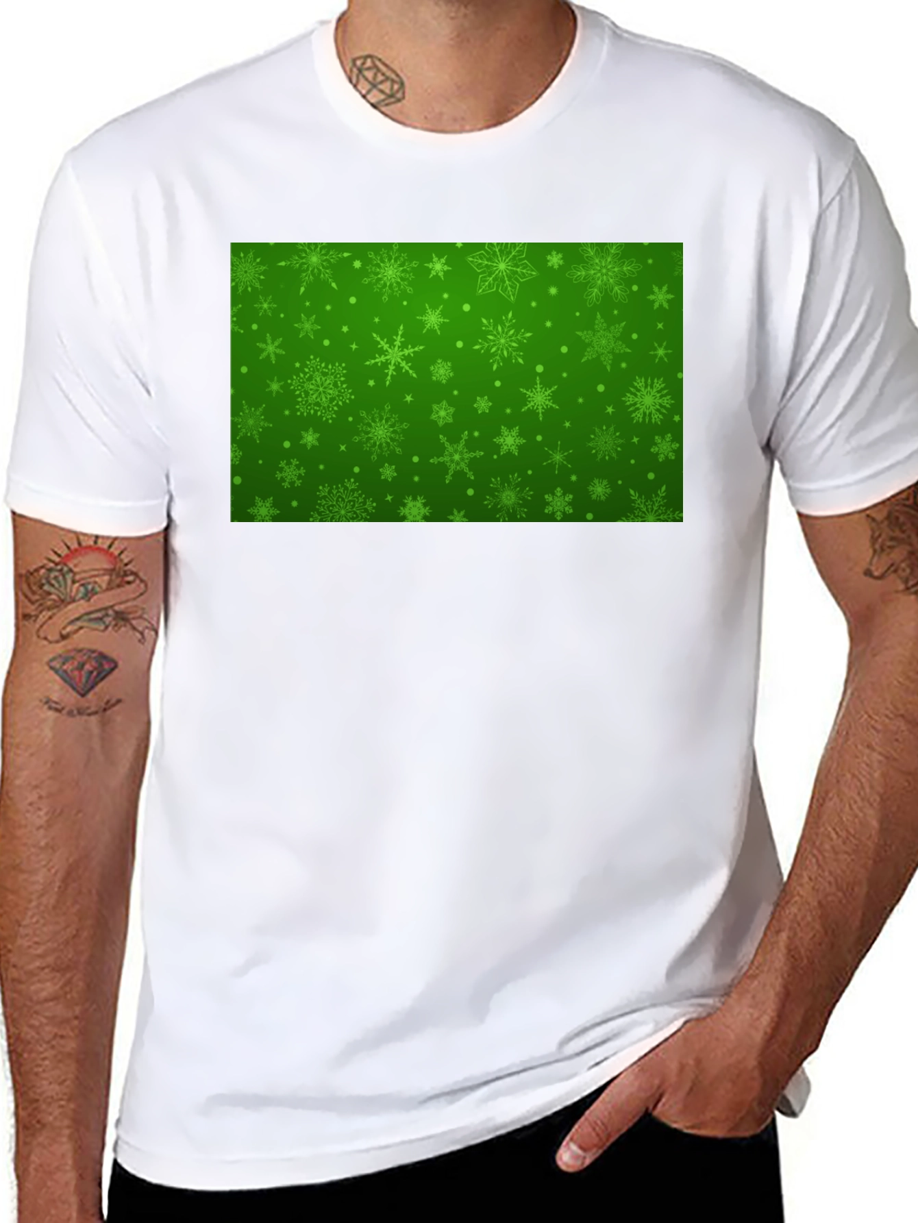 Festive Green Snowflake Pattern T-Shirt