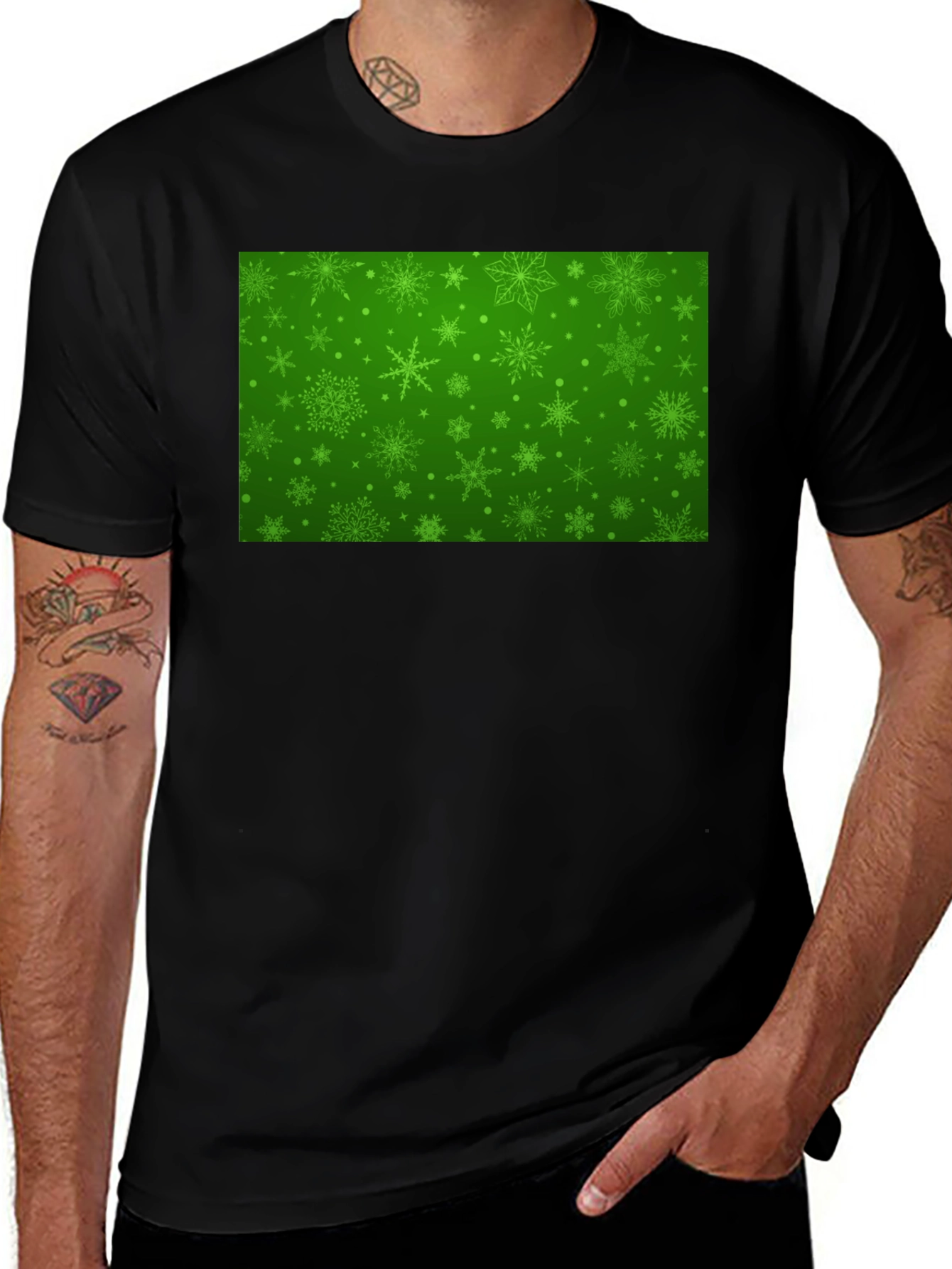 Festive Green Snowflake Pattern T-Shirt