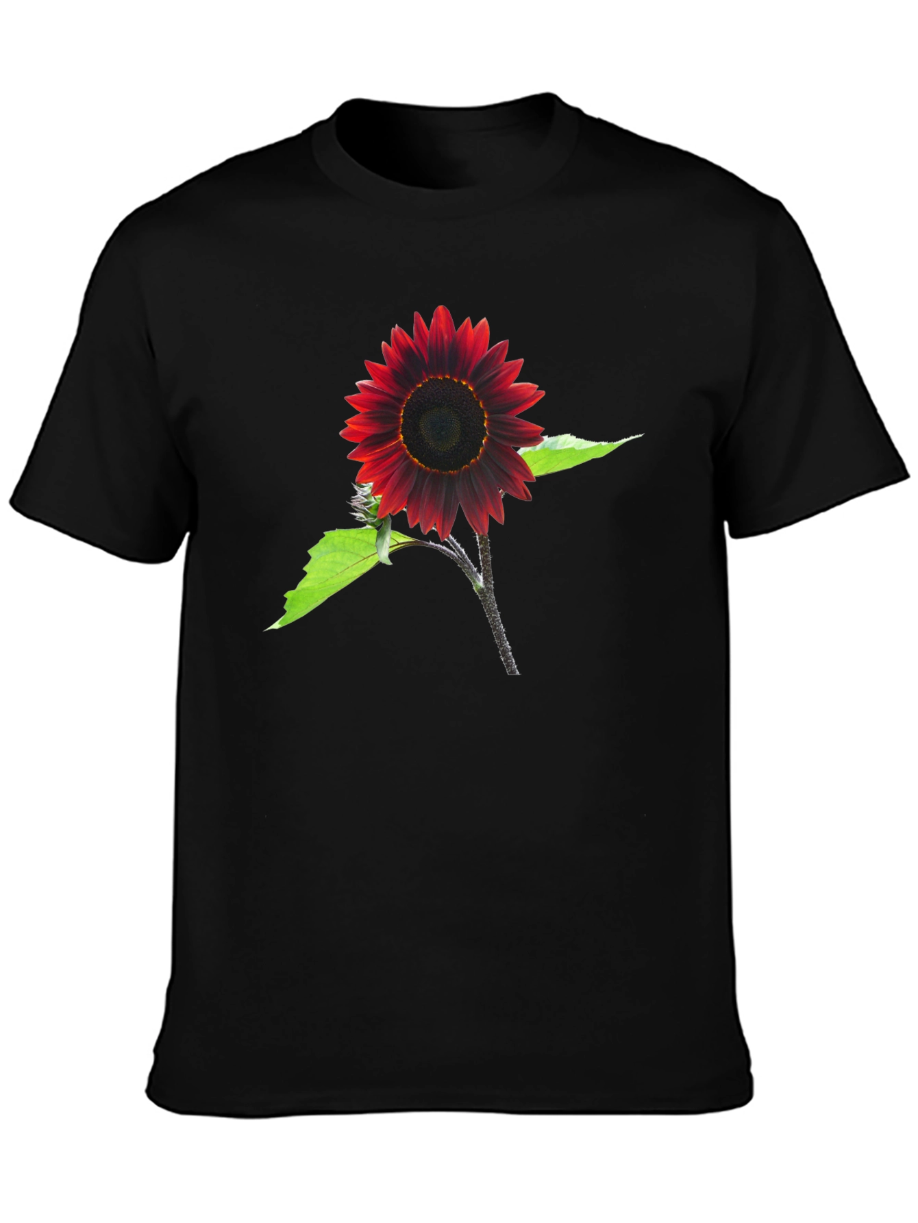 Red Sunflower Graphic Tee - Black Cotton Blend
