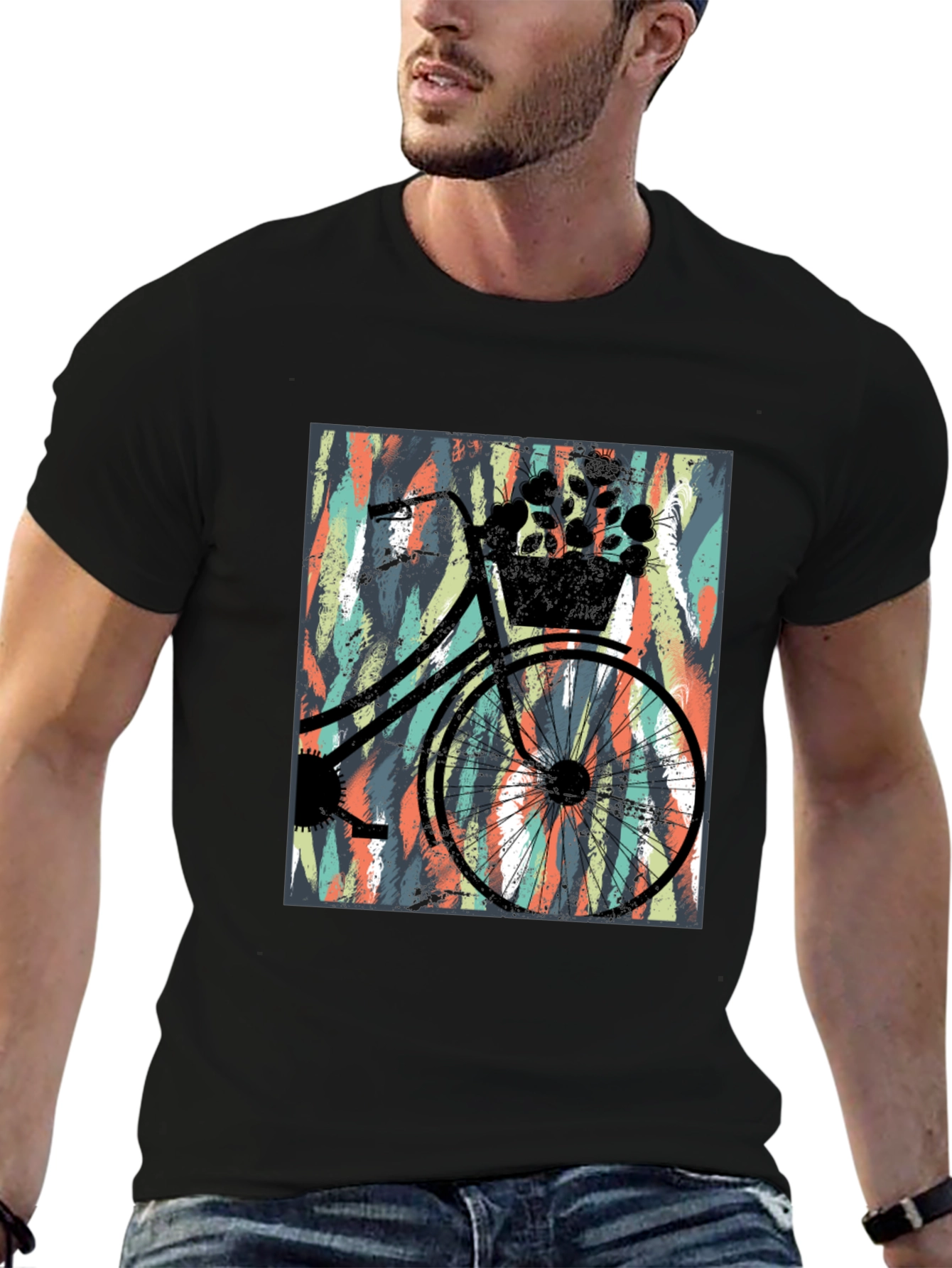 Stylish Black T-Shirt with Bicycle Graphic