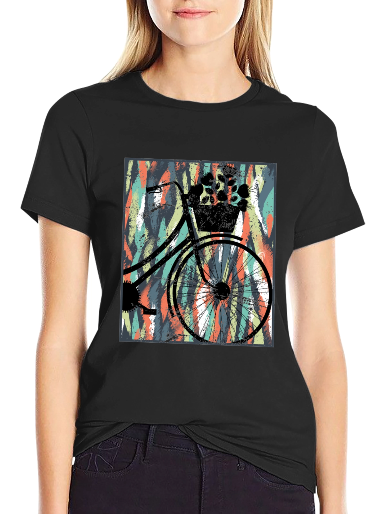 Stylish Black T-Shirt with Bicycle Graphic