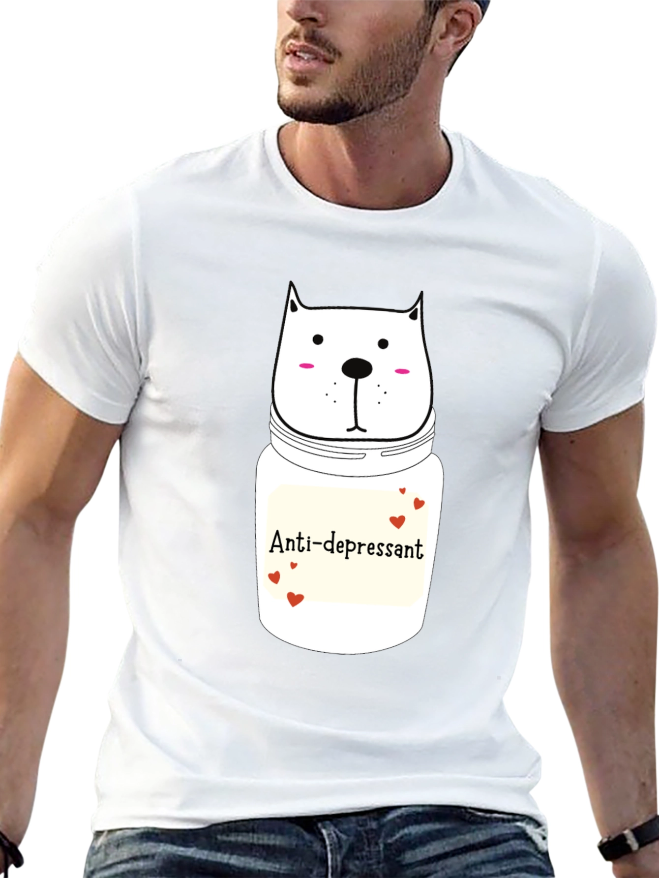 Anti-Depressant Cat Graphic Tee - Black Cotton Comfort