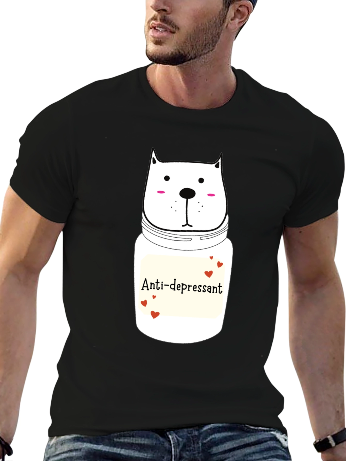 Anti-Depressant Cat Graphic Tee - Black Cotton Comfort