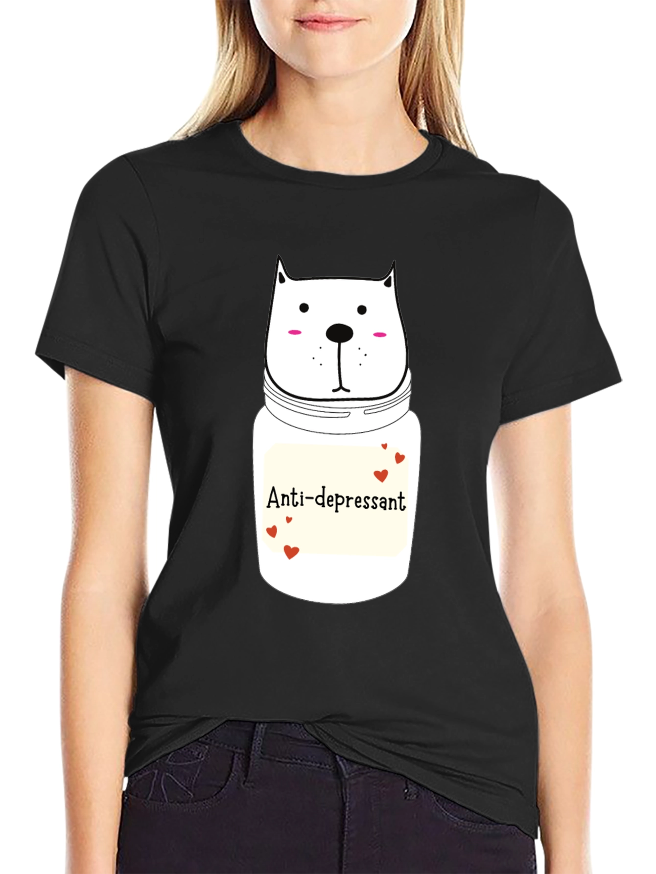 Anti-Depressant Cat Graphic Tee - Black Cotton Comfort