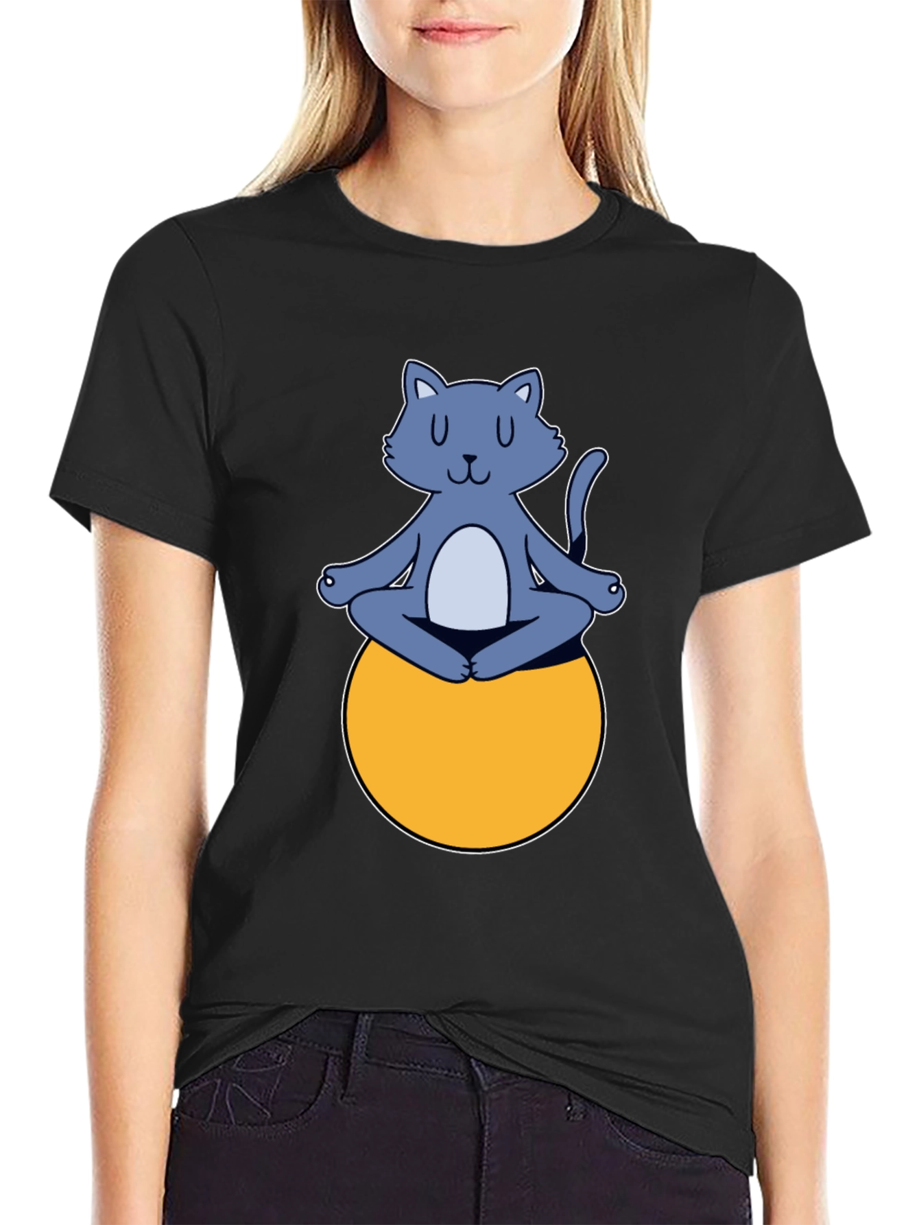 Meditating Cat on Ball Graphic Tee
